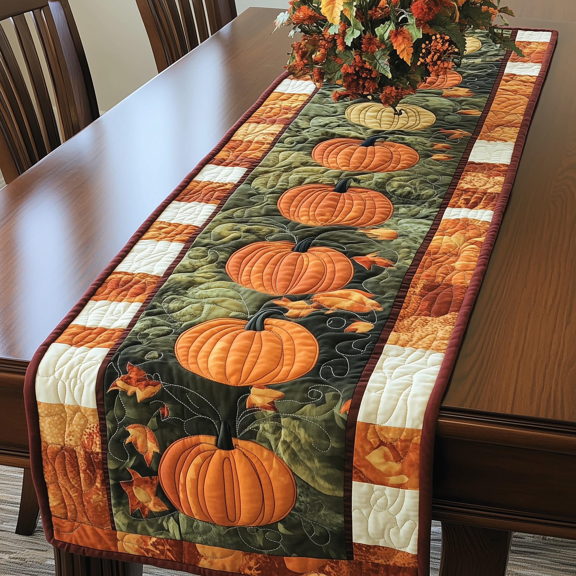 Pumpkins Quilted Table Runner Thanksgiving Table Throw Good Thanksgiving Gifts