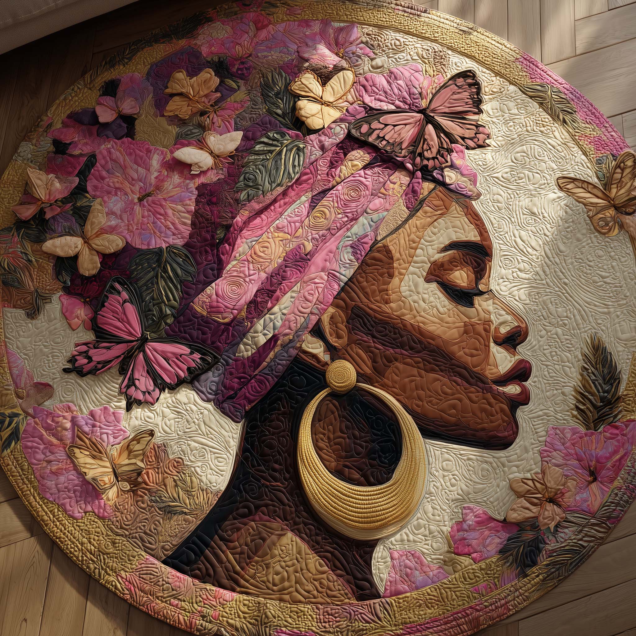 Queen Of Heritage Quilted Round Mat Vibrant Quilted Round Mat to Brighten Your Room