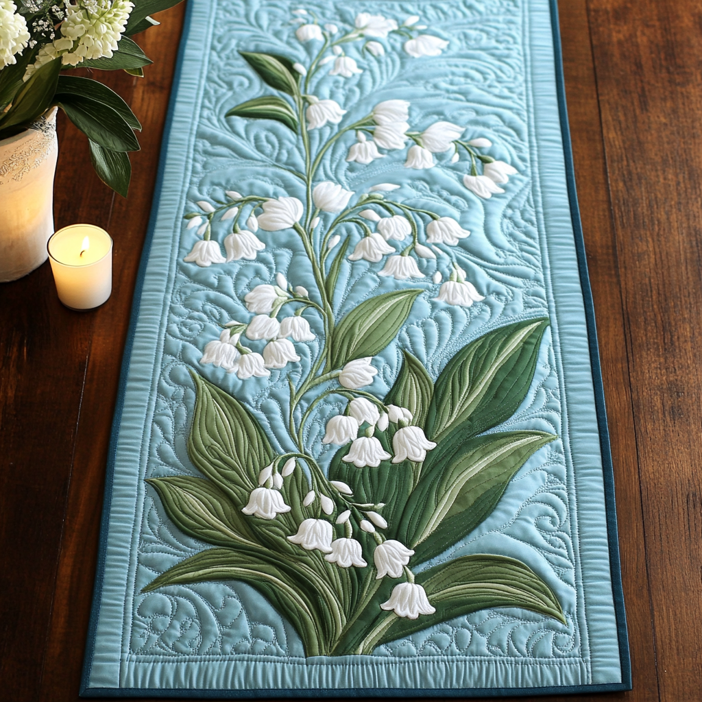 Quiet Bloom Quilted Table Runner Flower Table Cover Lily Flower Gifts