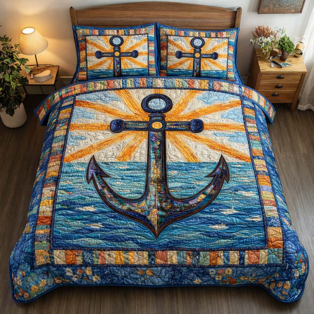 Radiant Anchor Quilted Bedding Set Comforter And Sheet Sets Beach Vacation Gift Ideas