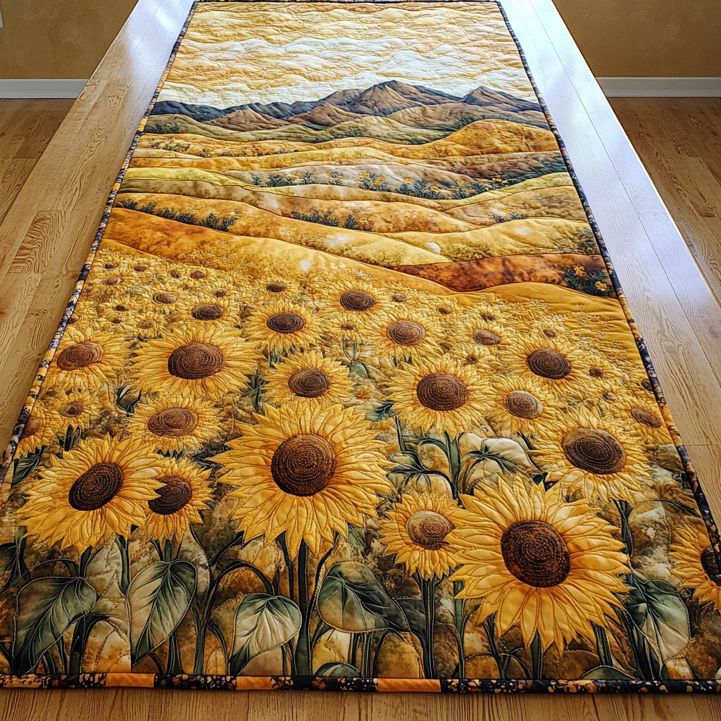 Radiant Blossom Quilted Table Runner Dining Room Table Decor Sunflower Items For Gifts