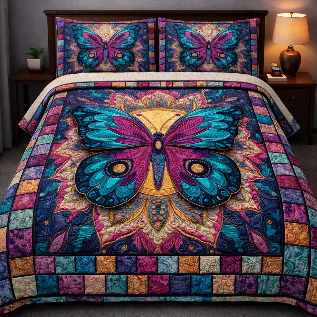 Radiant Butterfly Mosaic Quilted Bedding Set Best Bedsheets Mother's Day Presents Ideas 2026