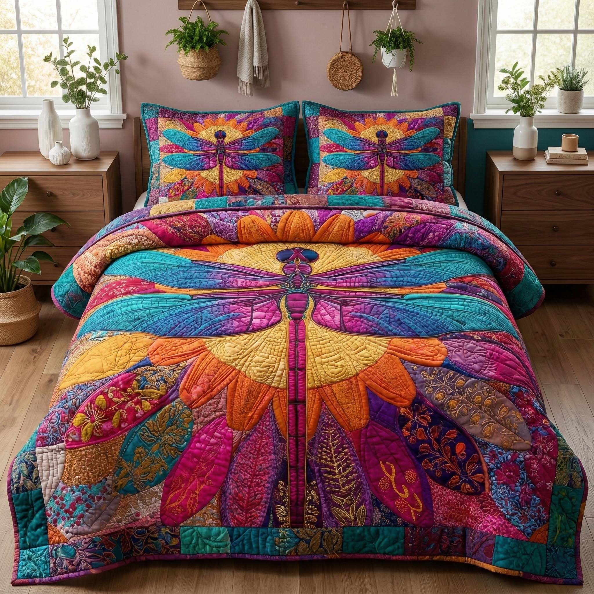 Radiant Dragonfly Quilted Bedding Set Good Bed Sheet Sets Dragonfly Gifts For Mom