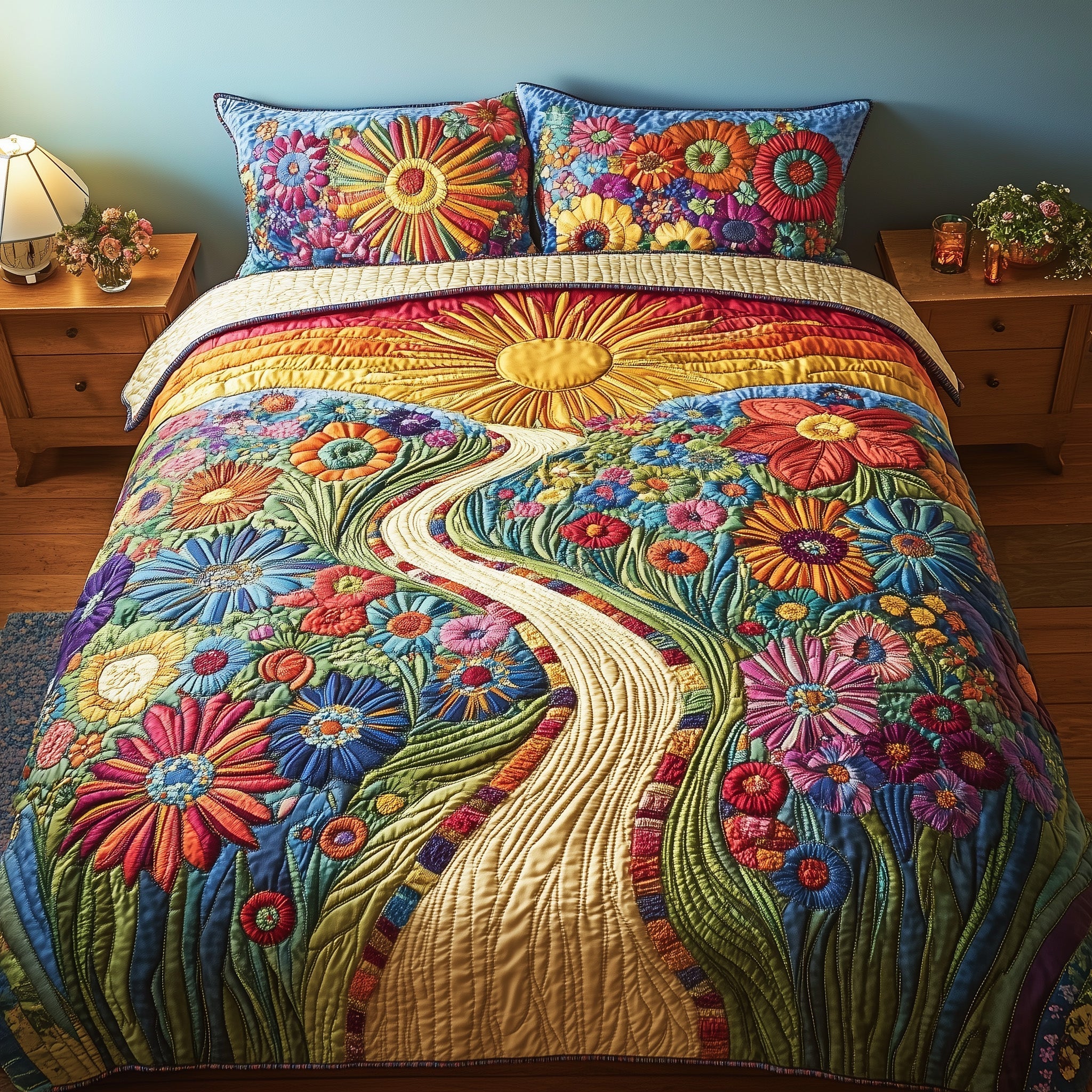 Radiant Floral Journey Quilted Bedding Set Best King Bed Sheets Sentimental Gifts For Mom