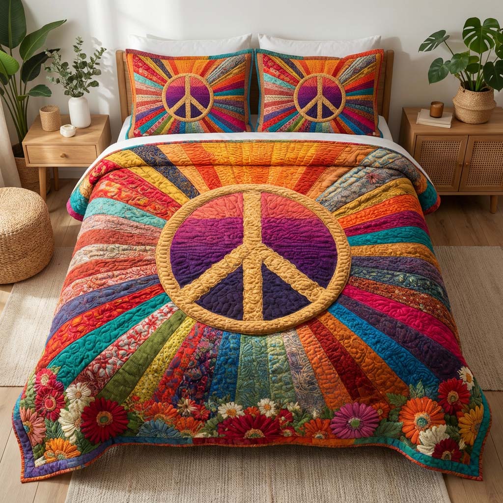 Radiant Freedom Quilted Bedding Set Best Sheet Sets Unique Gifts For Hippies