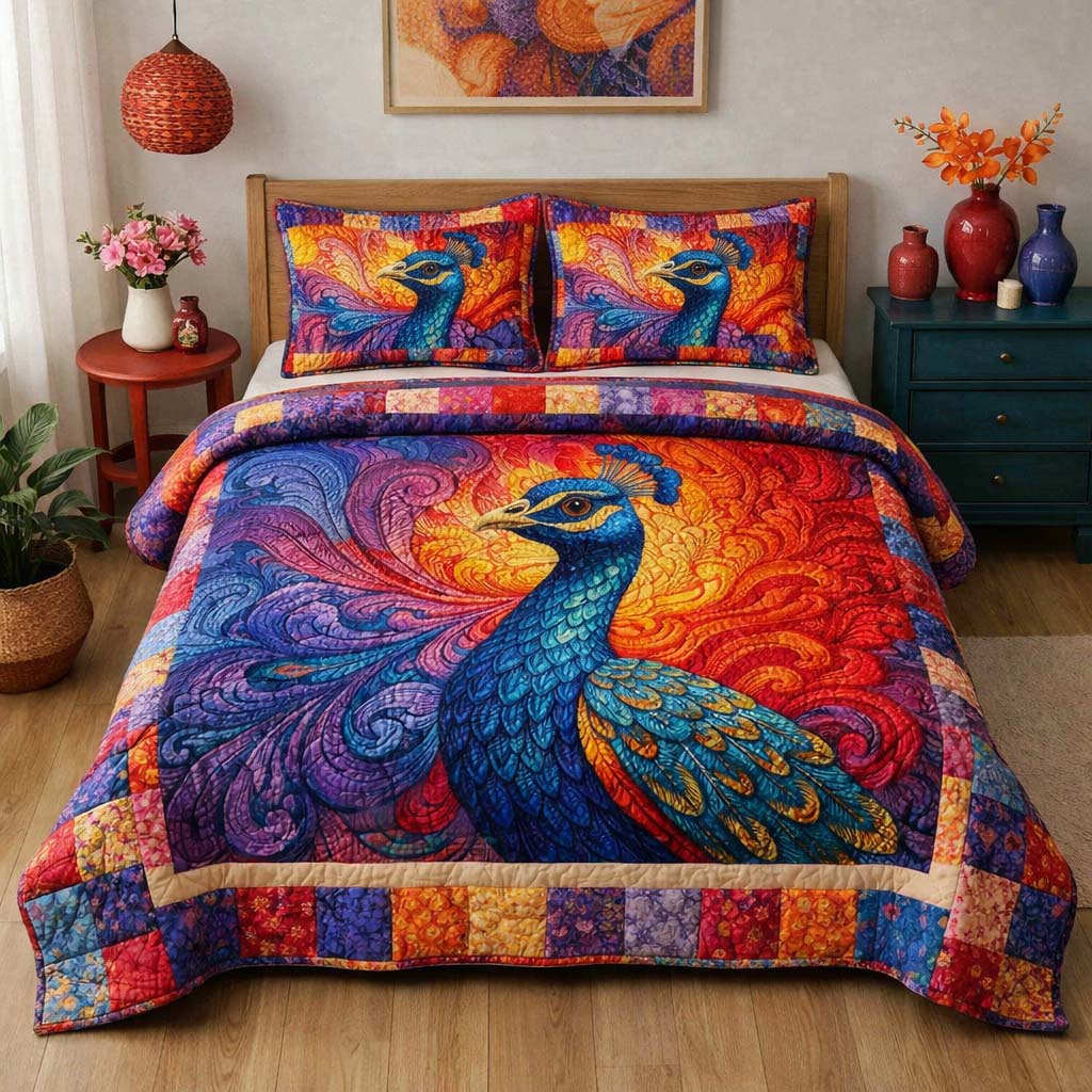 Radiant Mosaic Peacock Quilted Bedding Set Best Bedding Sets Mardi Gras Presents