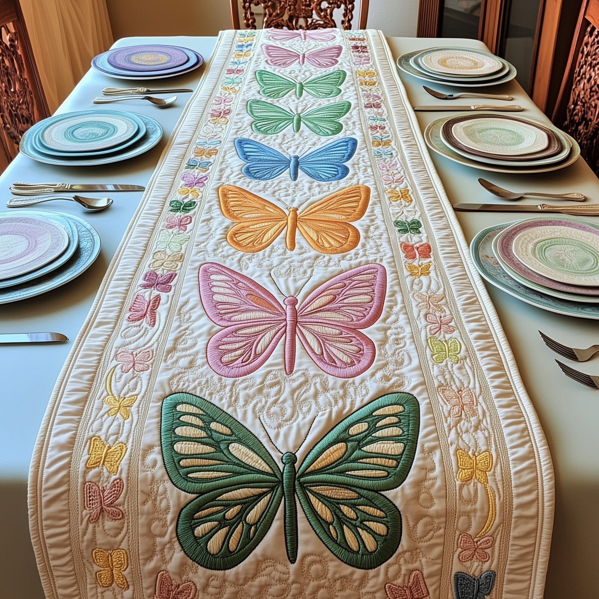 Rainbow Butterfly Quilted Table Runner Dining Table Runner Butterfly Gifts For Girlfriend