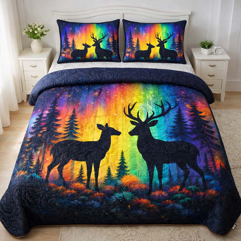 Rainbow Forest Deer Quilted Bedding Set Best Bedding Comforter Sets Lighthouse Presents