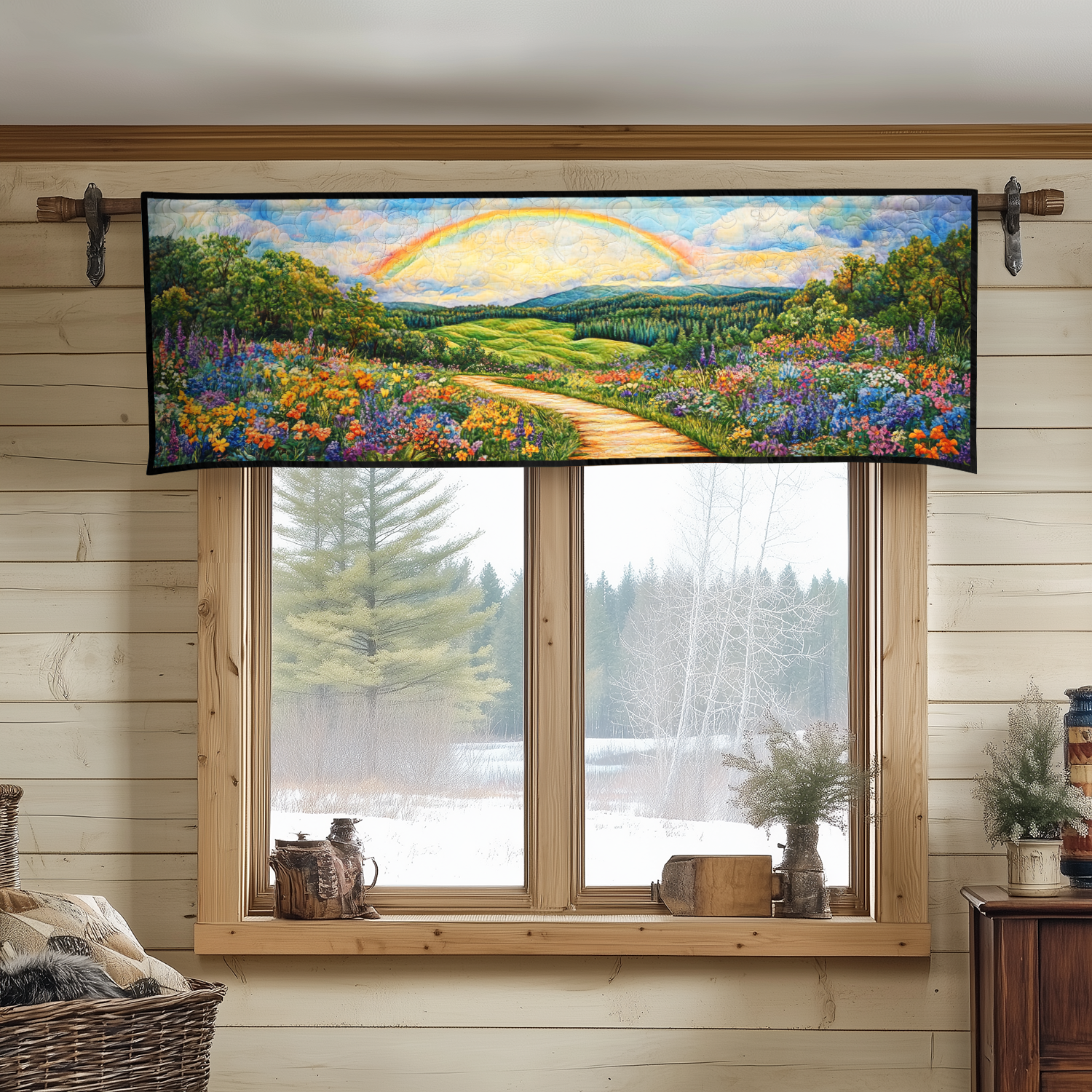 Rainbow Meadow Quilted Valance Home Entrance Decor Ideas Gifts With Daisies On Them