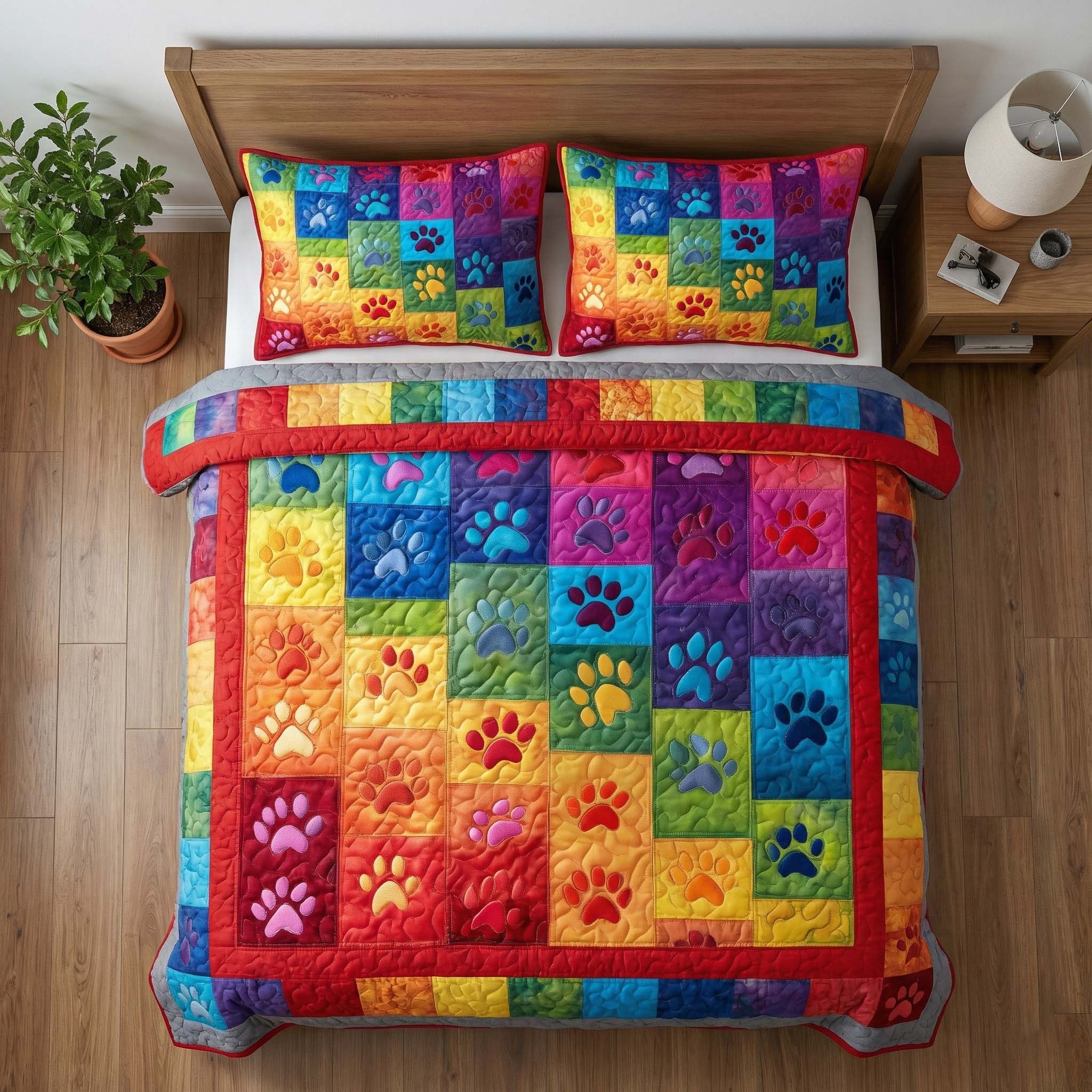 Rainbow Paws Quilted Bedding Set Bed Room Decoration Best Gift For Mother On Mother's Day