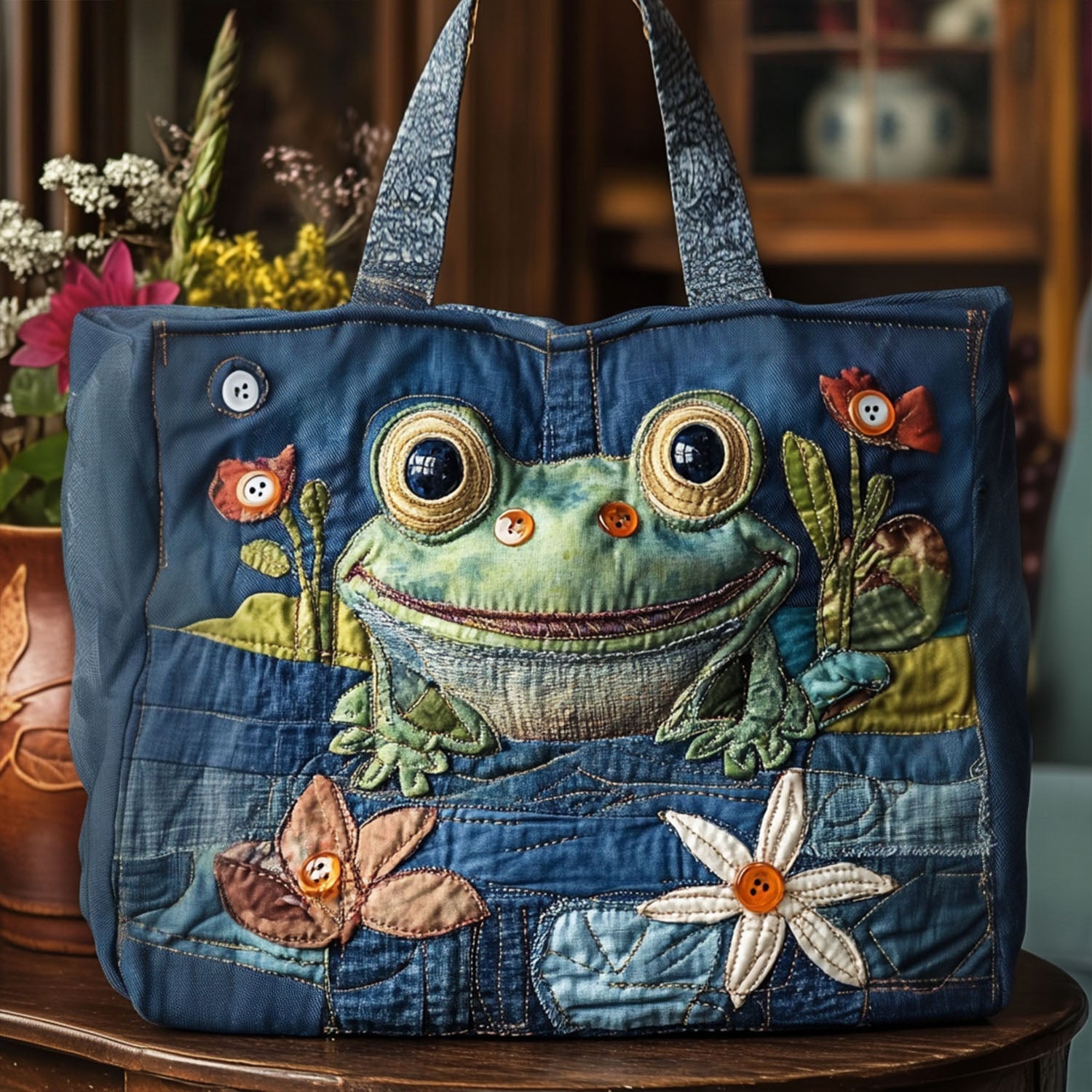Rainy Day Frolic Quilted Tote Bag Tote Bags For Women Frog Gifts For Adults