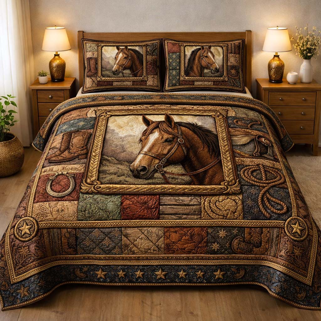 Ranch Horse Quilted Bedding Set Best Sheet Sets Gifts For Someone Who Loves Horses