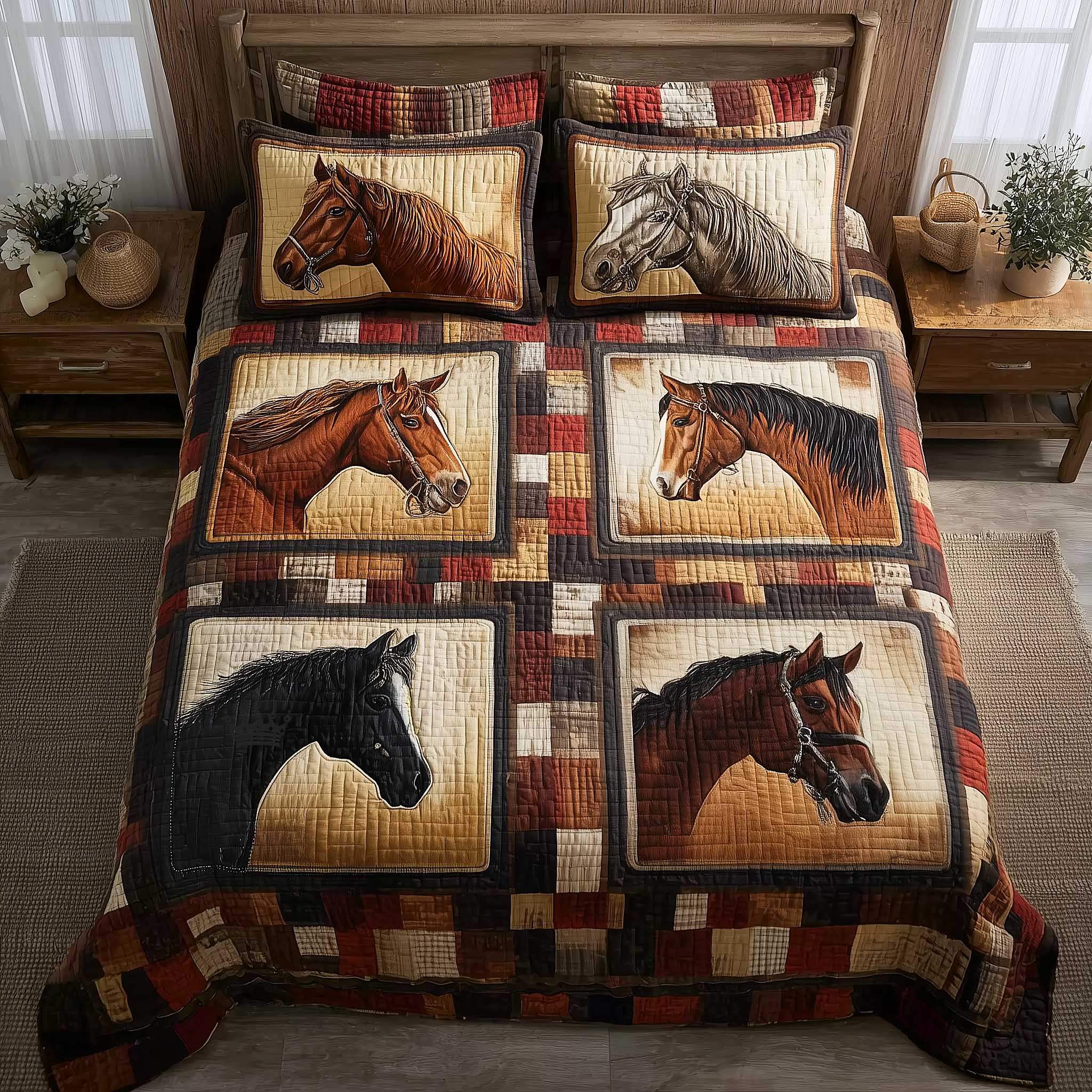 Ranch Life Quilted Bedding Set Bedroom Room Decor Practical Gifts For Horse Owners