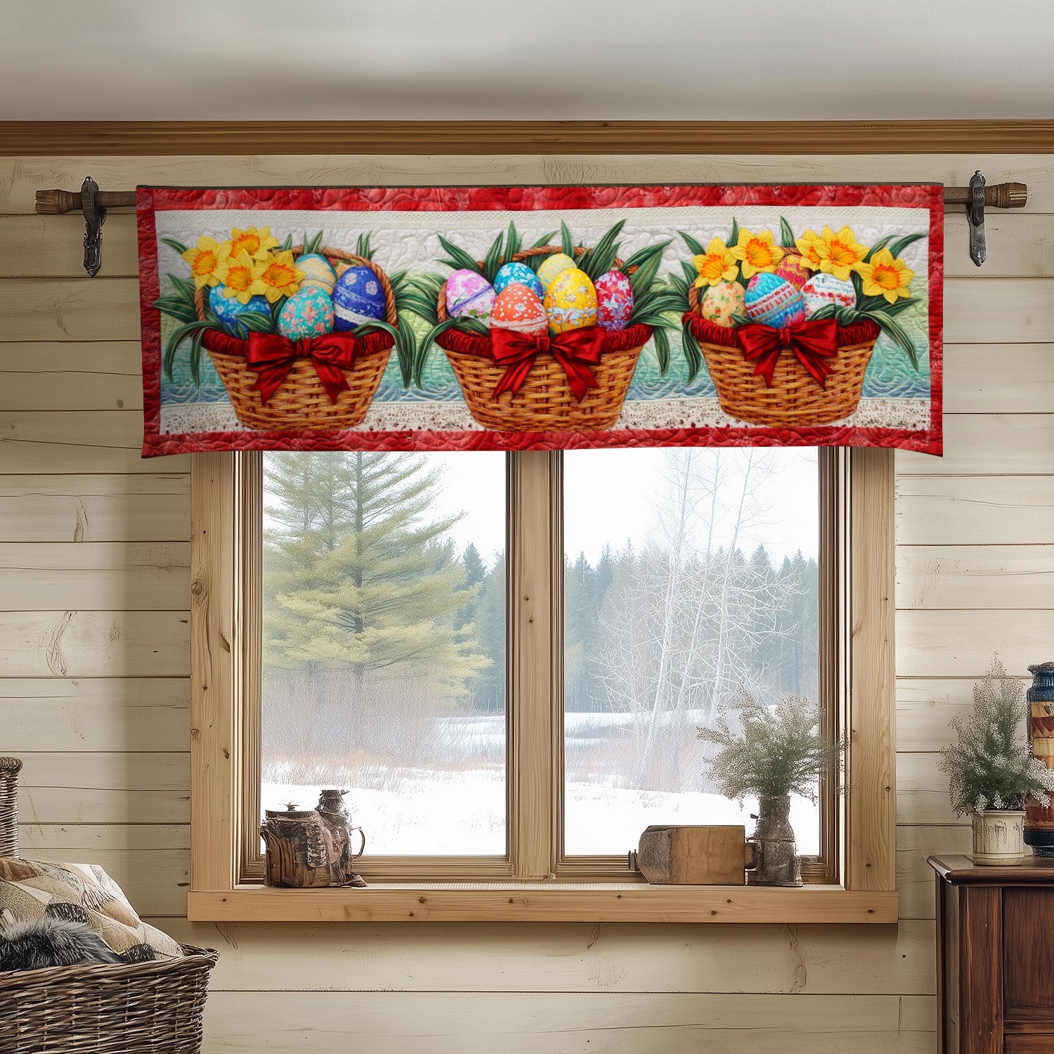 Red Bow Easter Baskets Quilted Valance Front Entryway Ideas Cute Easter Gift Items