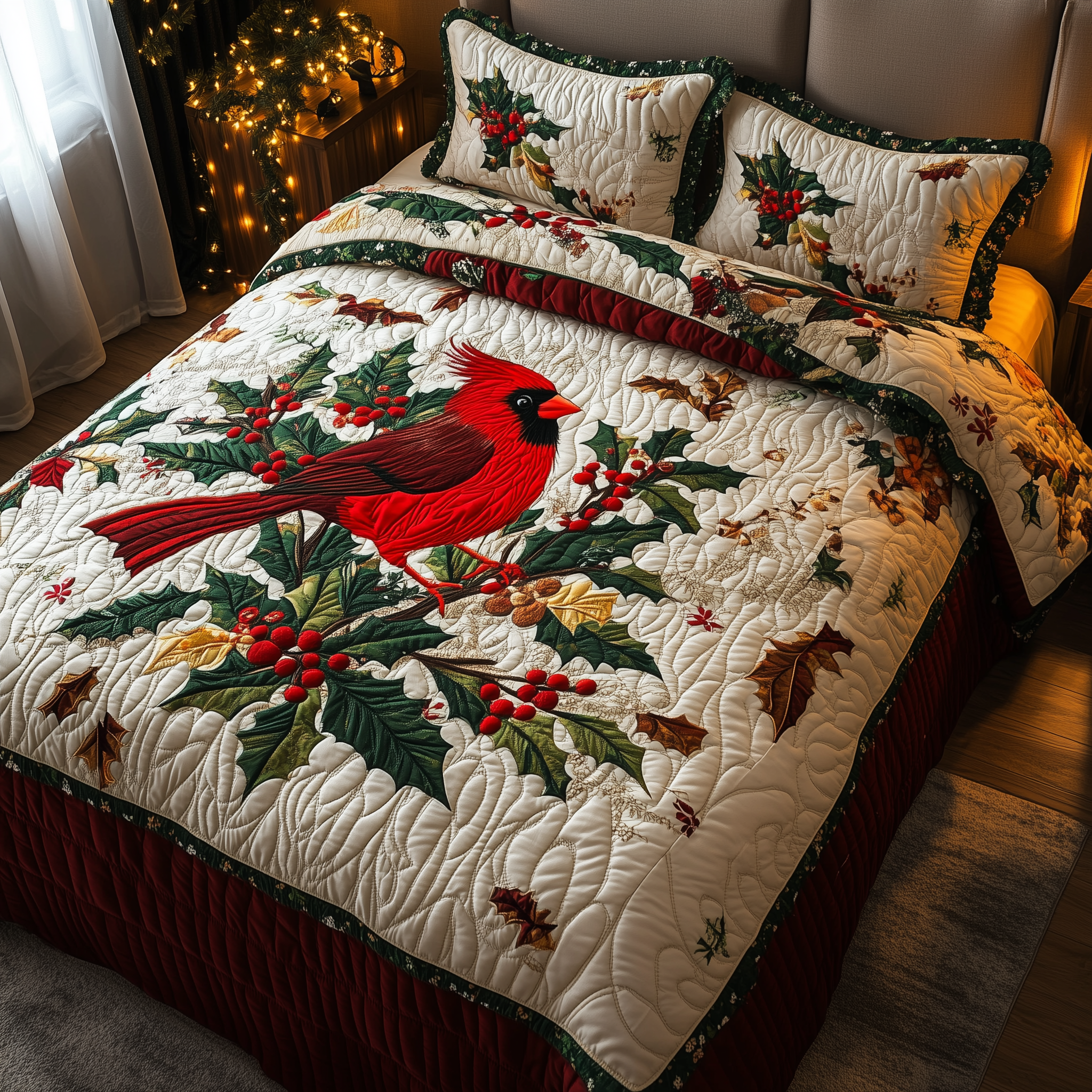 Red Cardinal Holiday Quilted Bedding Set Comforter Sets Queen Dinosaur Presents