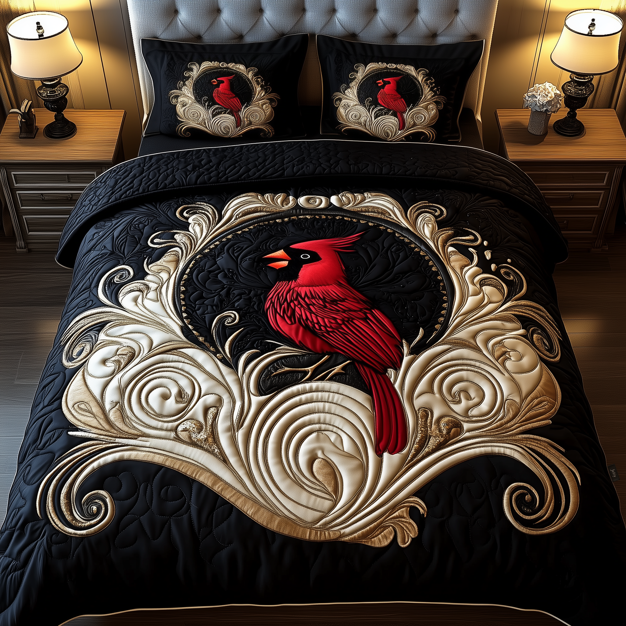Red Cardinal Quilted Bedding Set Christmas Bed Decor Red Cardinal Gifts Ideas
