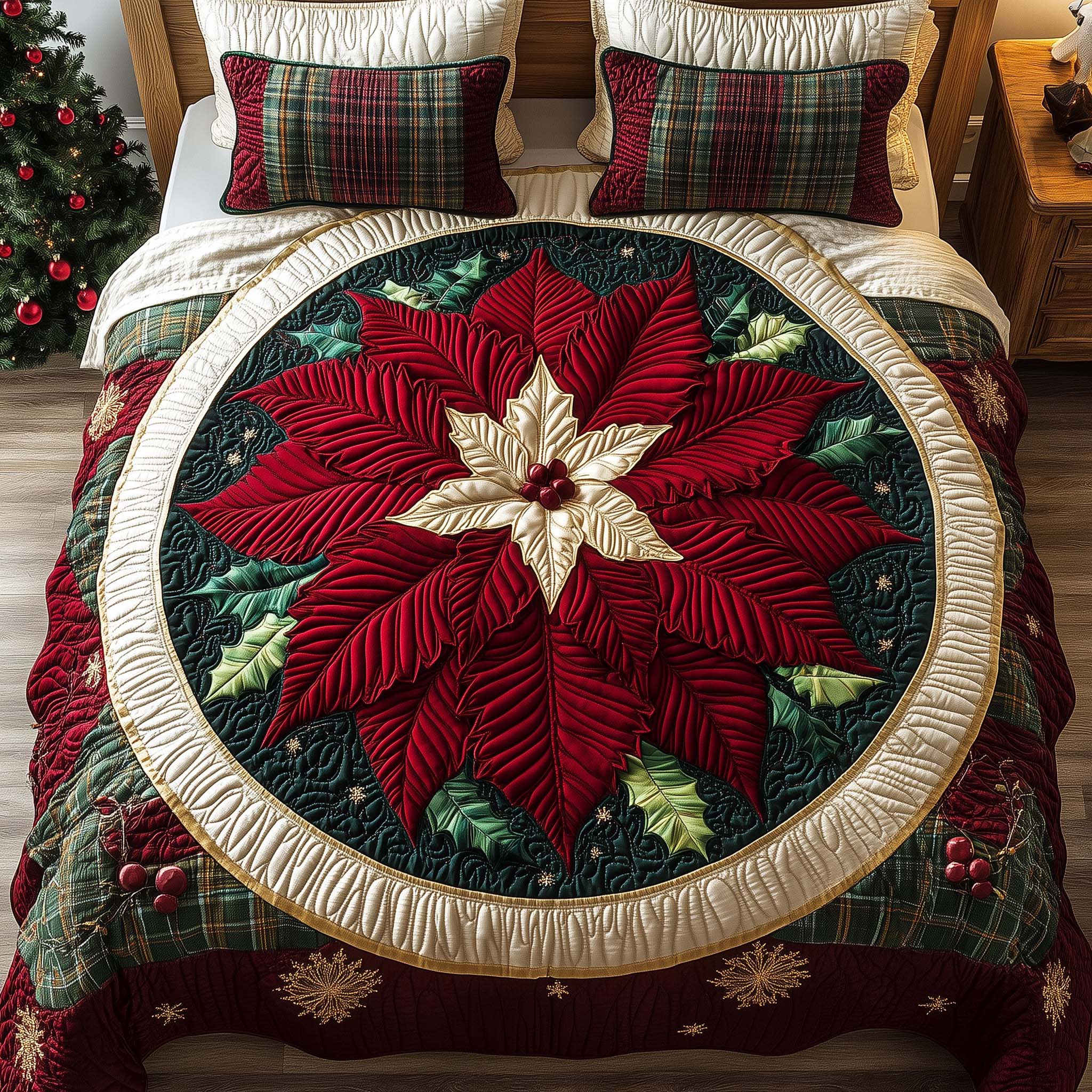 Red Poinsettia Quilted Bedding Set Christmas Bed Ideas Gift Ideas For Your Mom
