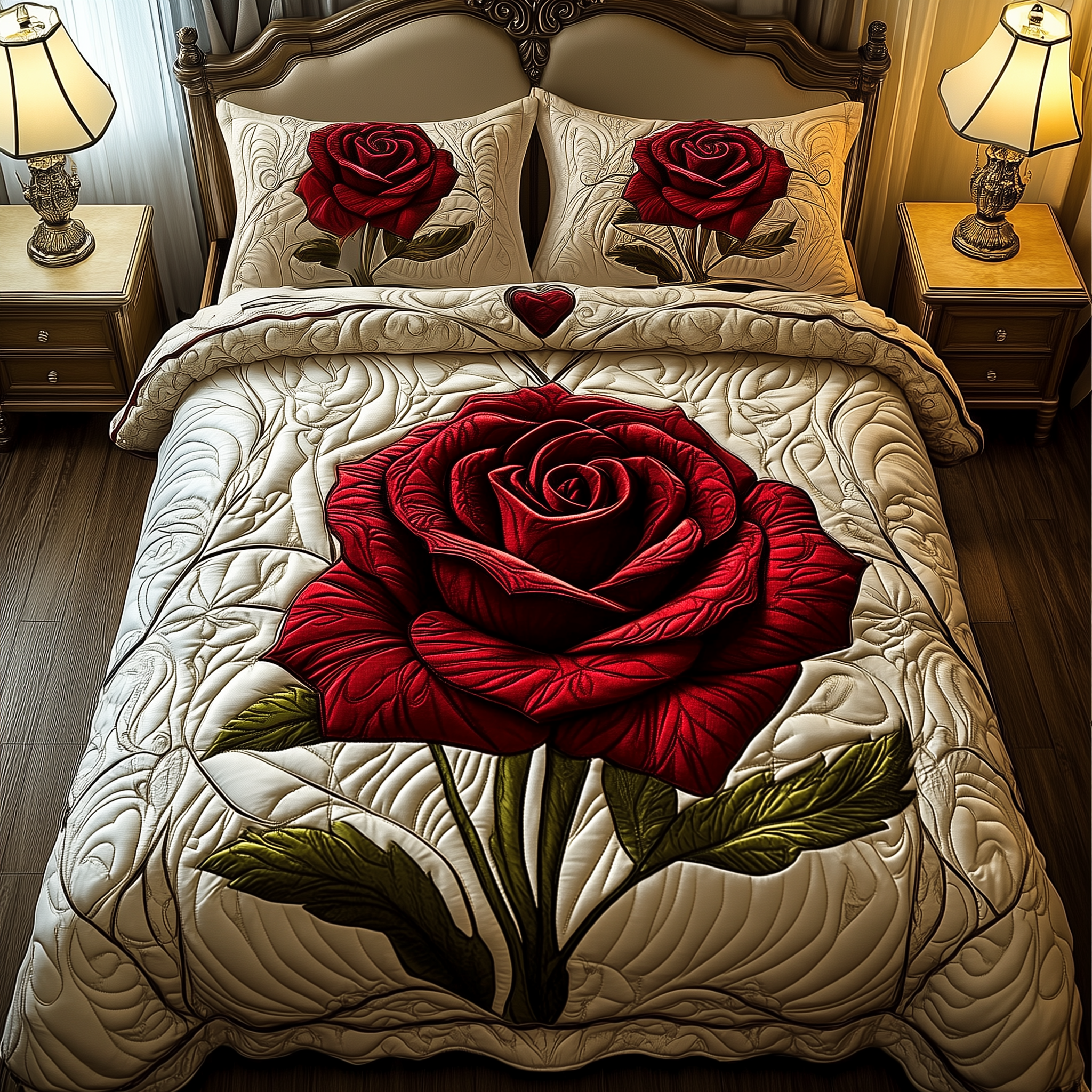 Red Rose For U Quilted Bedding Set Cool Bedroom Ideas Unique Skull Gifts