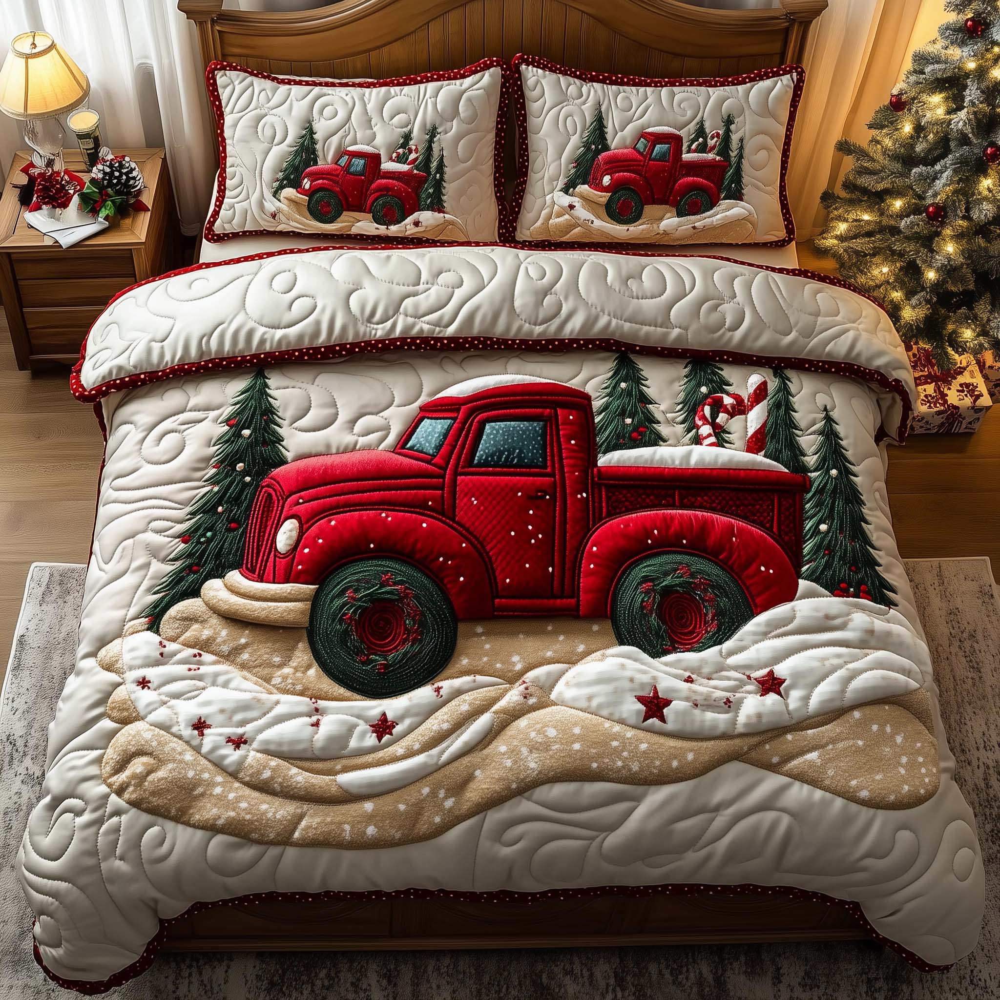Red Truck Quilted Bedding Set Christmas Bedroom Ideas Secret Santa Gifts