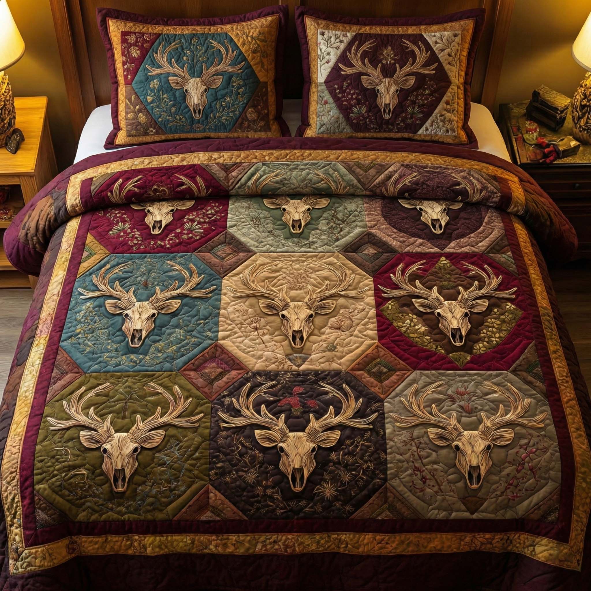 Regal Antlers Quilted Bedding Set Best King Bed Sheets Christmas Gifts For A Deer Hunter