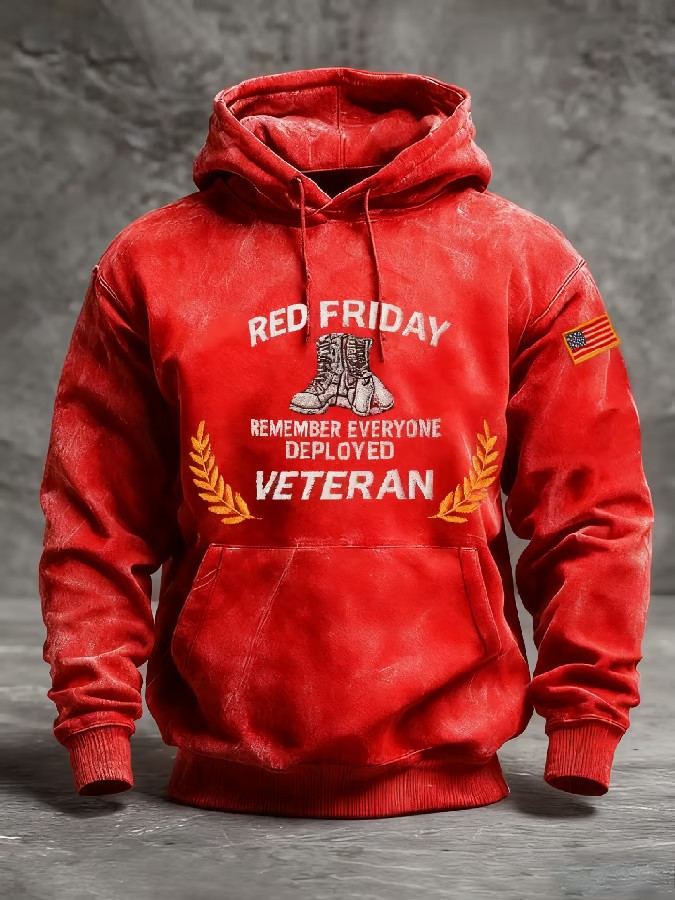 Retro Red Fridays Veterans Hoodie Remember Everyone Deployed Pullover Patriotic Gift For Dad - Image 2