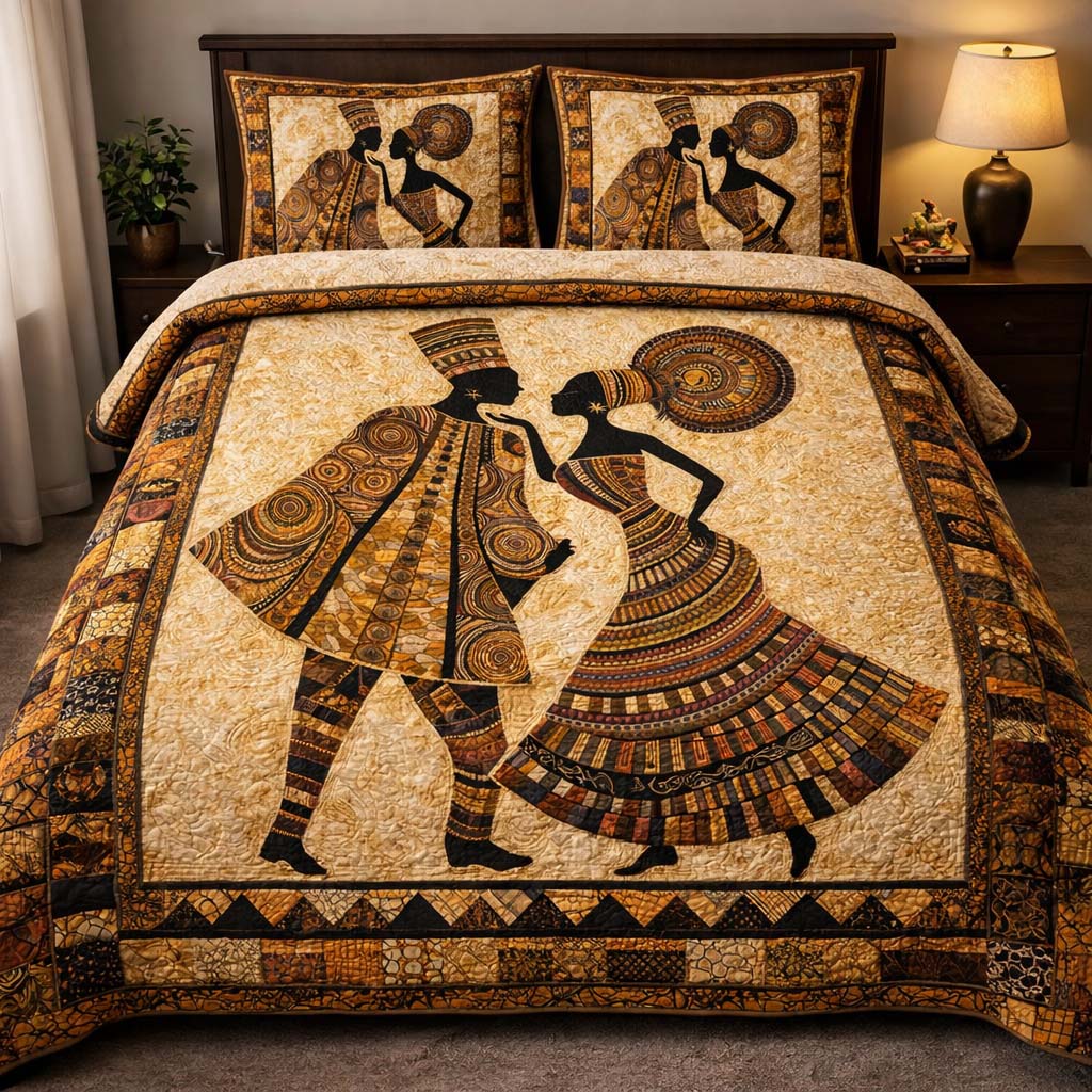 Rhythm Of Roots Quilted Bedding Set Unique Bed Sheets African American Heritage Month Gifts