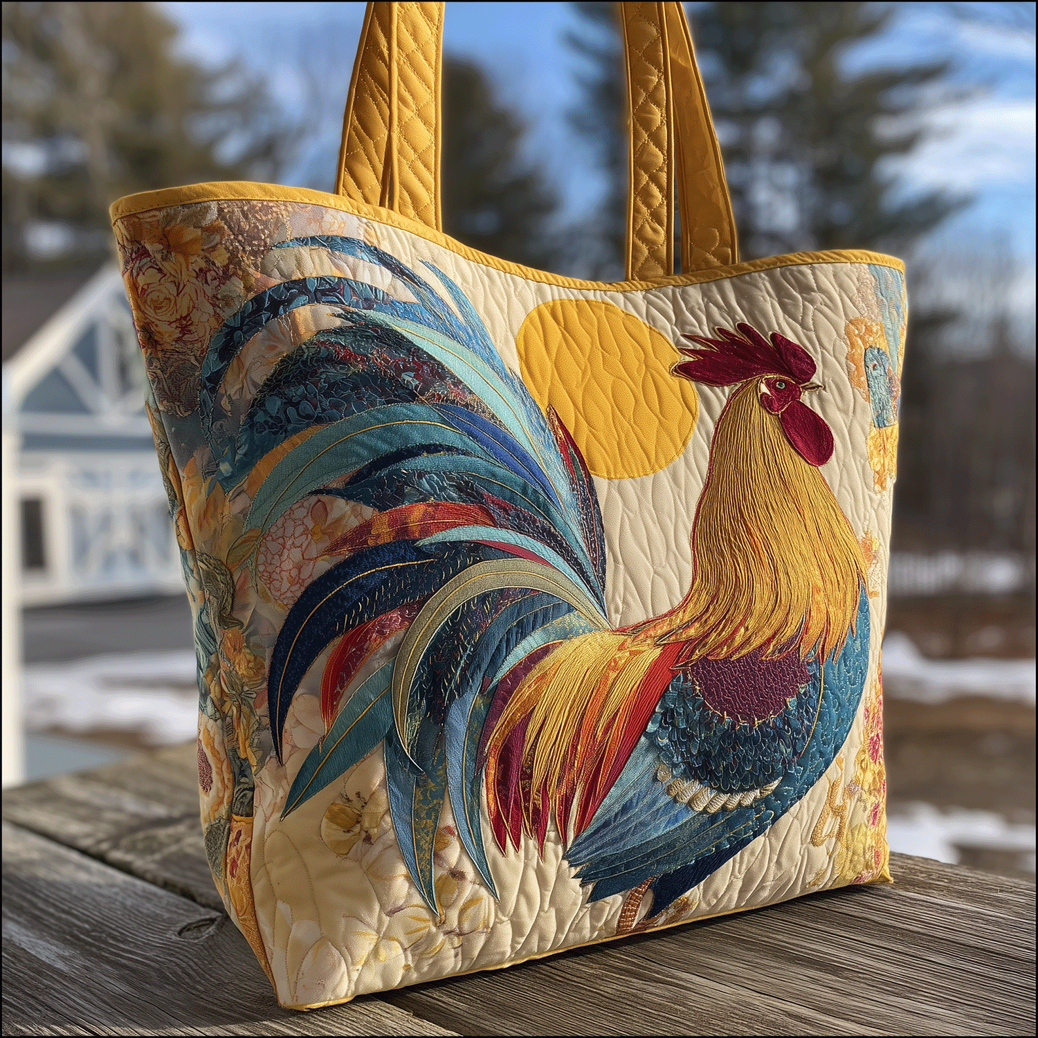 Rise and Rooster Quilted Tote Bag Best Quality Tote Bags Chicken Christmas Gifts