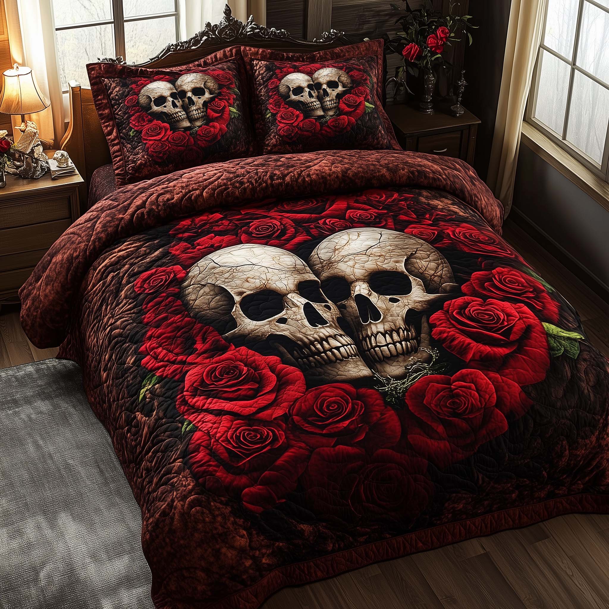 Romantic Gothic Skulls Quilted Bedding Set Bedroom Ideas Skull Christmas Gifts