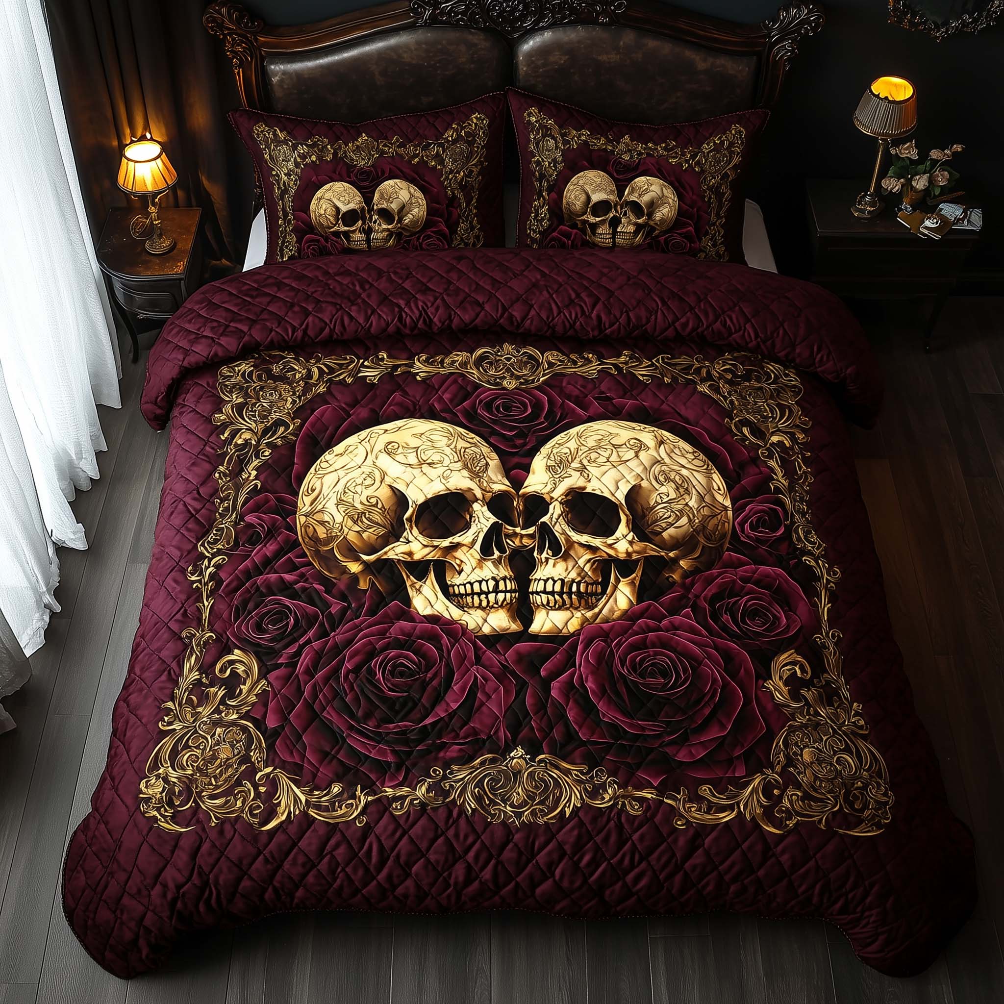 Romantic Gothic Skulls Quilted Bedding Set Best Bedding Sets Skull Birthday Gifts