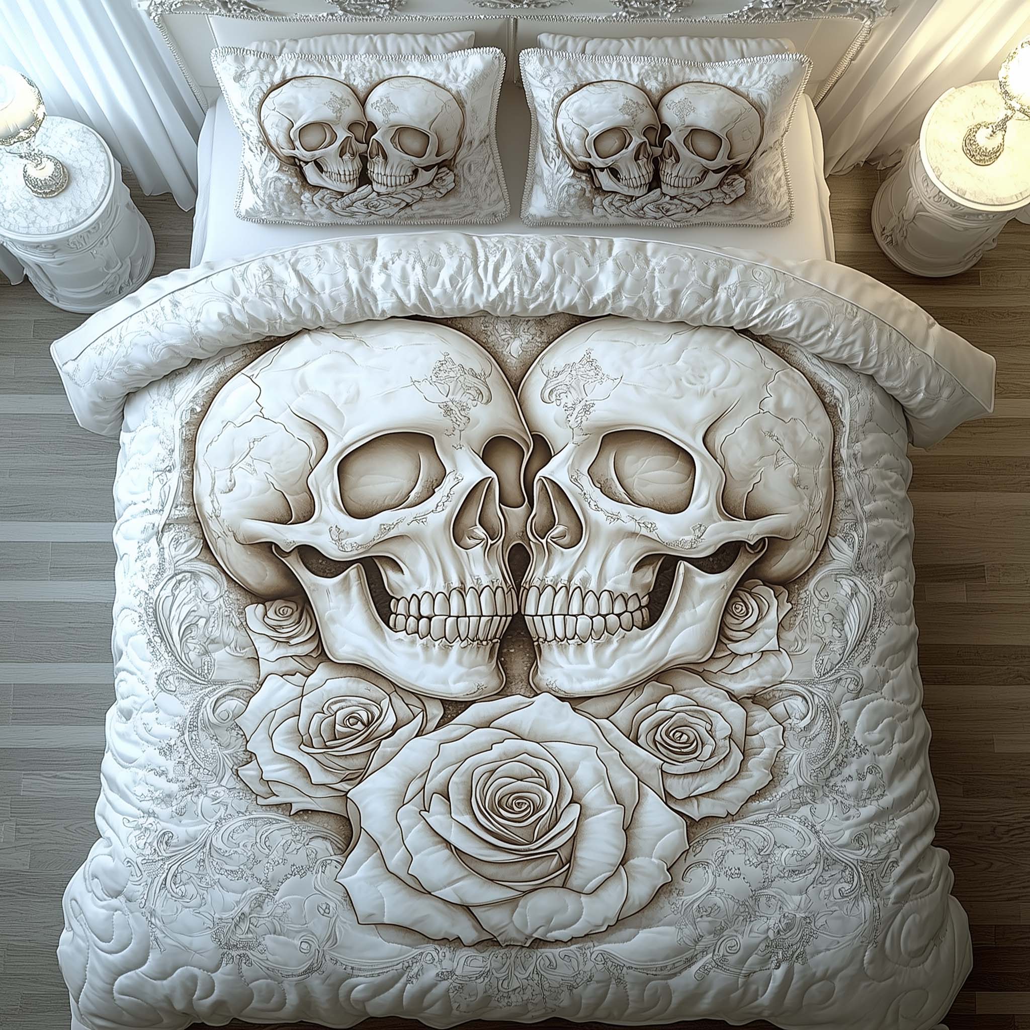 Romantic Gothic Skulls Quilted Bedding Set Best Bedsheets Mexican Skull Souvenirs
