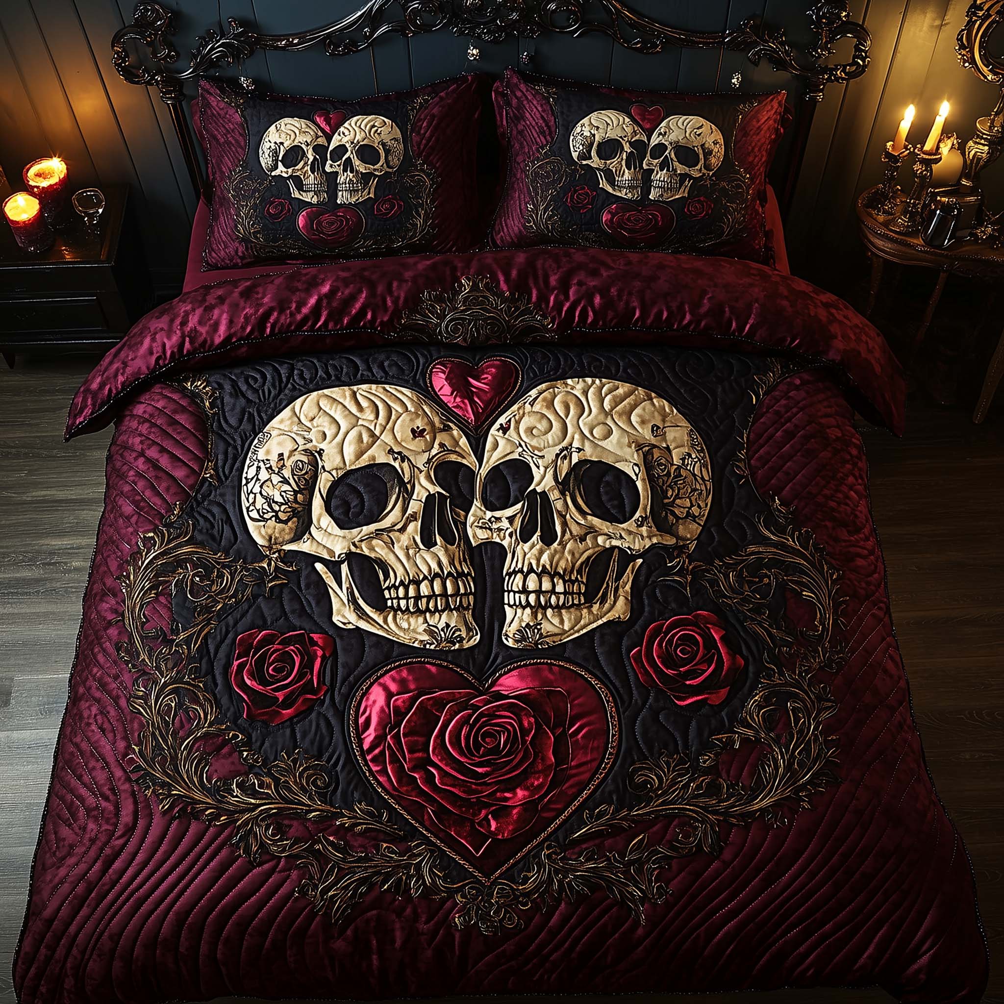 Romantic Gothic Skulls Quilted Bedding Set Best King Bedding Sets Skull Related Gifts