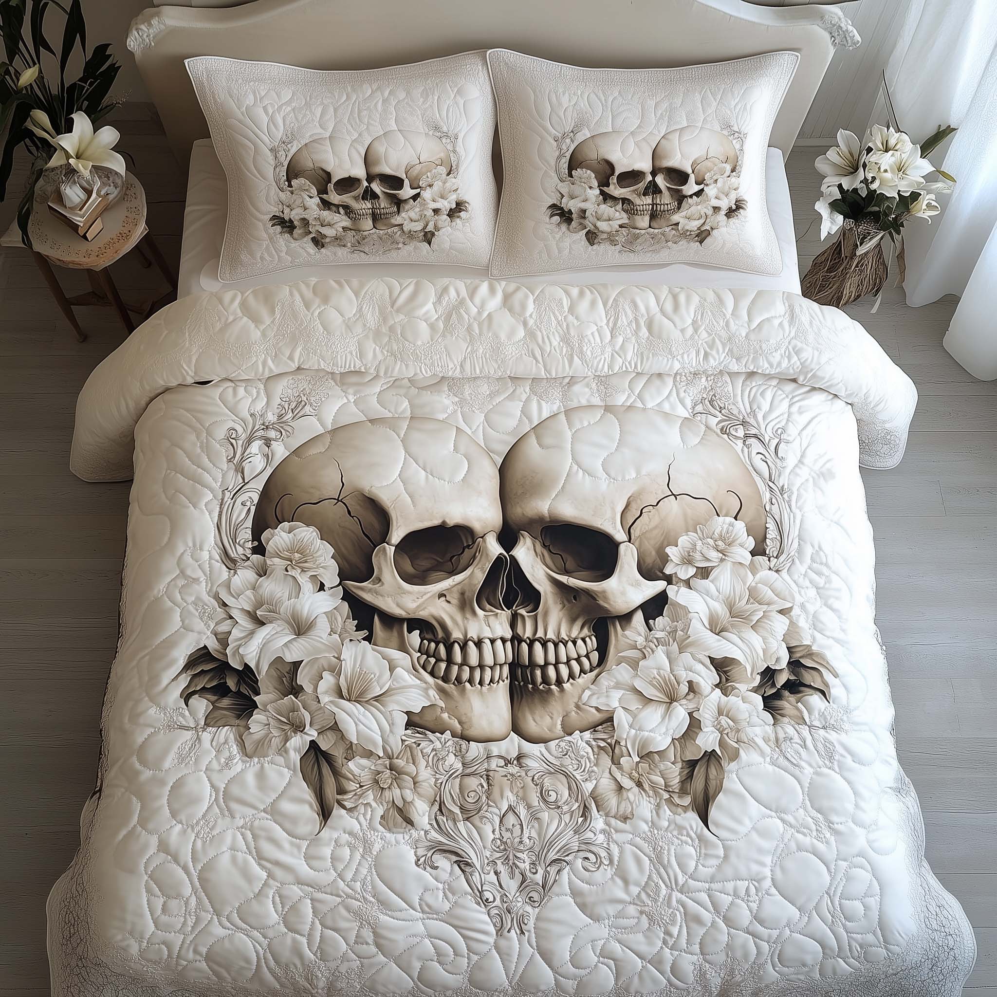 Romantic Gothic Skulls Quilted Bedding Set Best Sheet Sets Cool Skull Gifts For Her