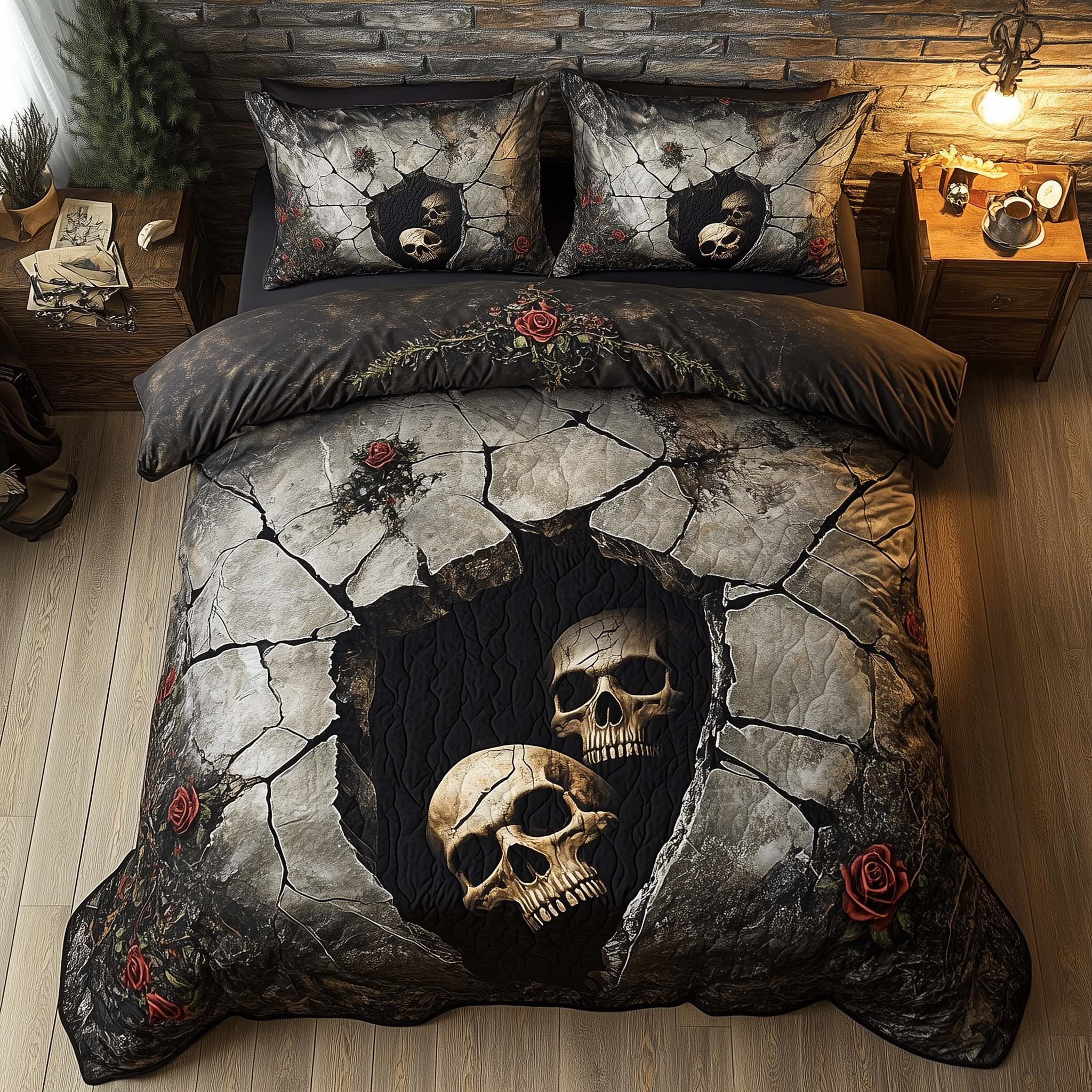 Romantic Gothic Skulls Quilted Bedding Set Best Sheets Ever Skull Items For Gifts