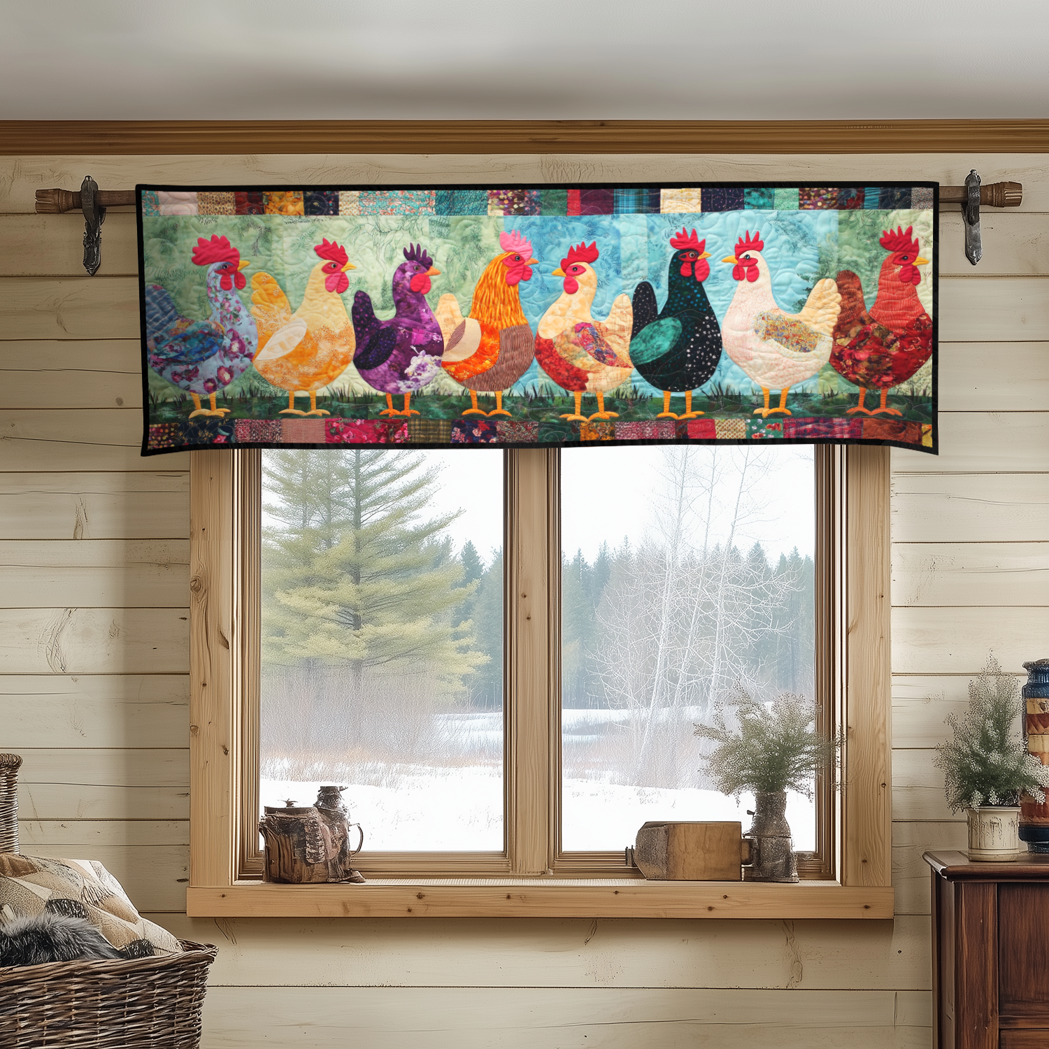Rooster Parade Quilted Valance Entrance Way Ideas Presents For Farmer Dads