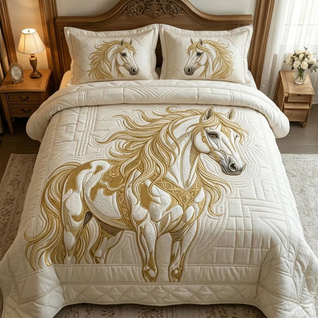 Royal Horse Quilted Bedding Set Queen Bed Set Gifts For The Horse Lover Woman