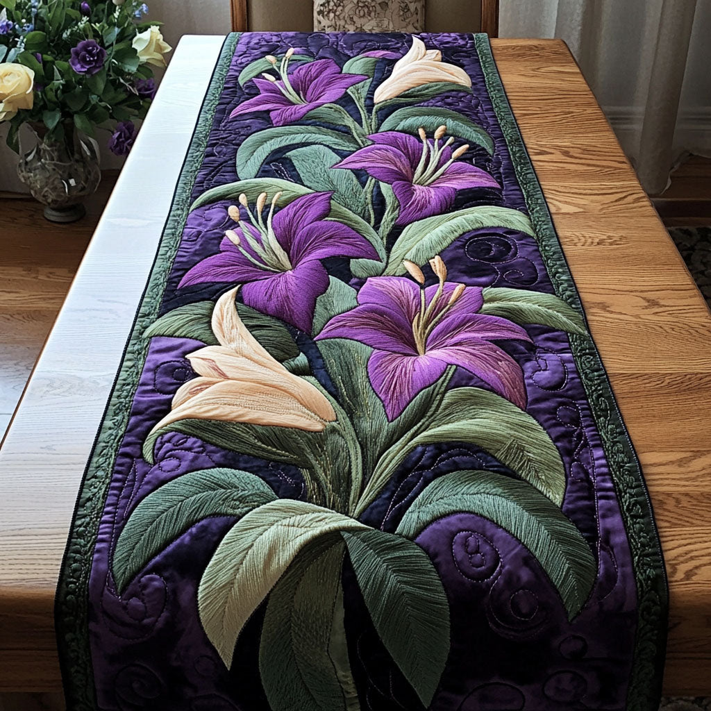 Royal Lily Blossom Quilted Table Runner Dining Table Decor Ideas Flower Lily Themed Gifts