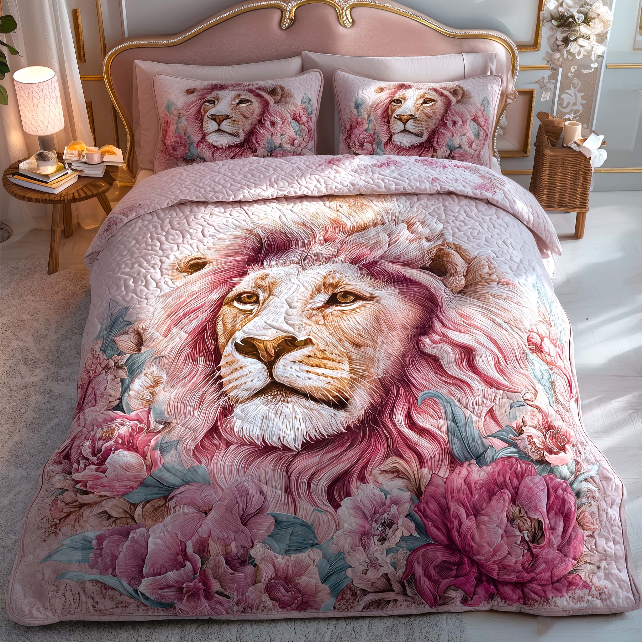 Royal Lion Quilted Bedding Set Bed Comforter Set Lion Lover Gifts