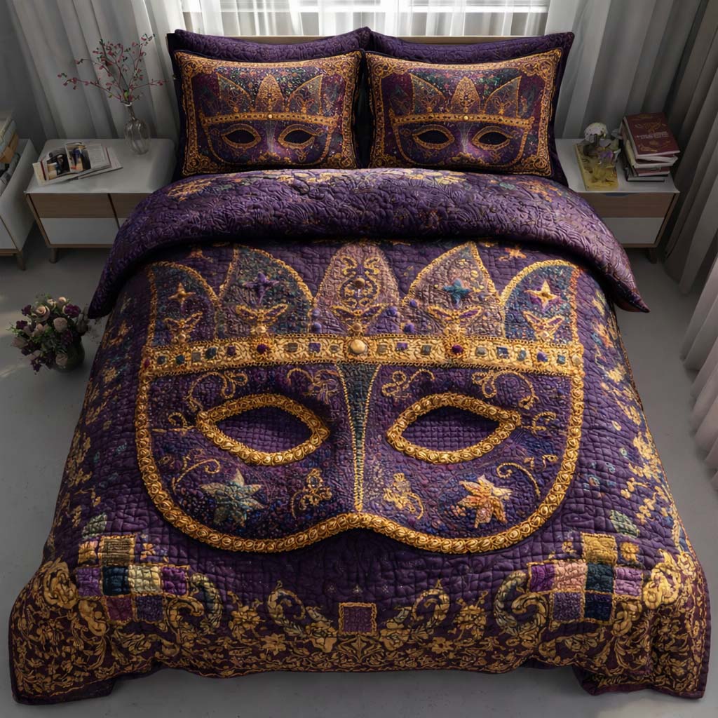 Royal Masque Quilted Bedding Set Best King Size Sheets Mardi Gras Gifts For Men