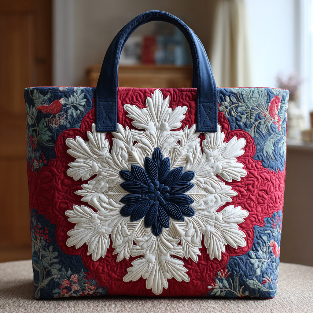 Royal Snowflake Motif Quilted Tote Bag Christmas Handbag Mother In Law Christmas Gift