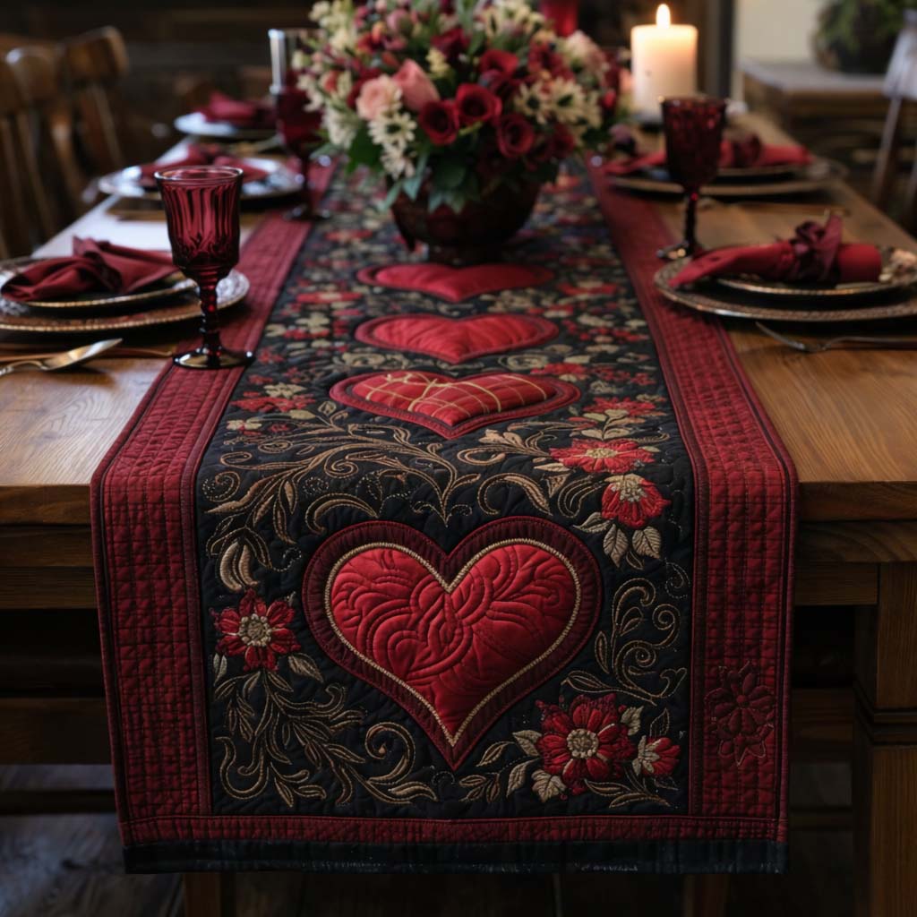 Ruby Heritage Quilted Table Runner Valentine Dinner Decor Valentine Day Gift Idea