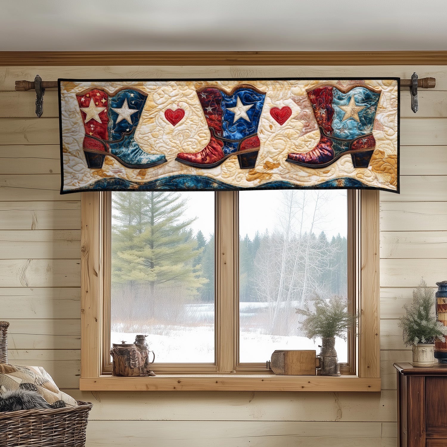 Rugged Patriot Style Quilted Valance Outdoor Decor Gifts For Cowboy Husband