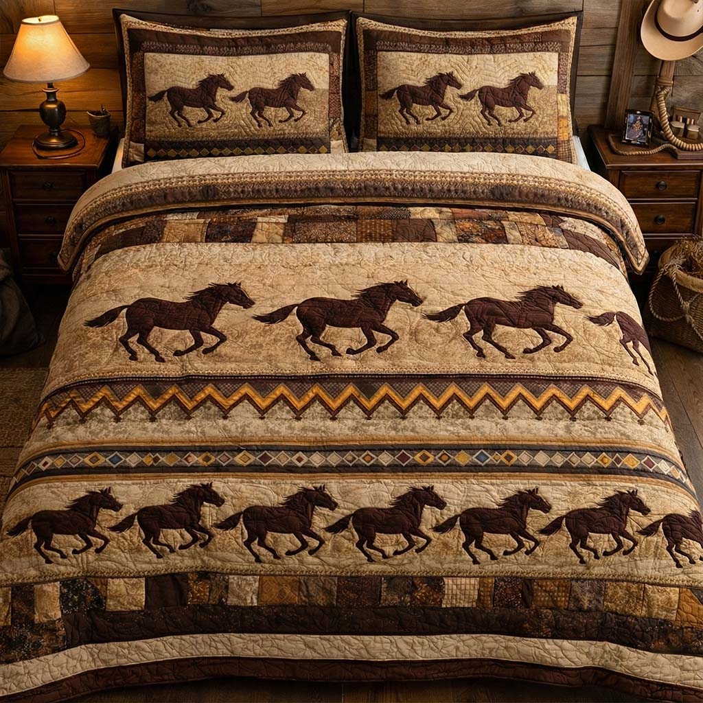 Running Herd Quilted Bedding Set Best Bedding Comforter Sets Unique Gifts For Horse Lovers