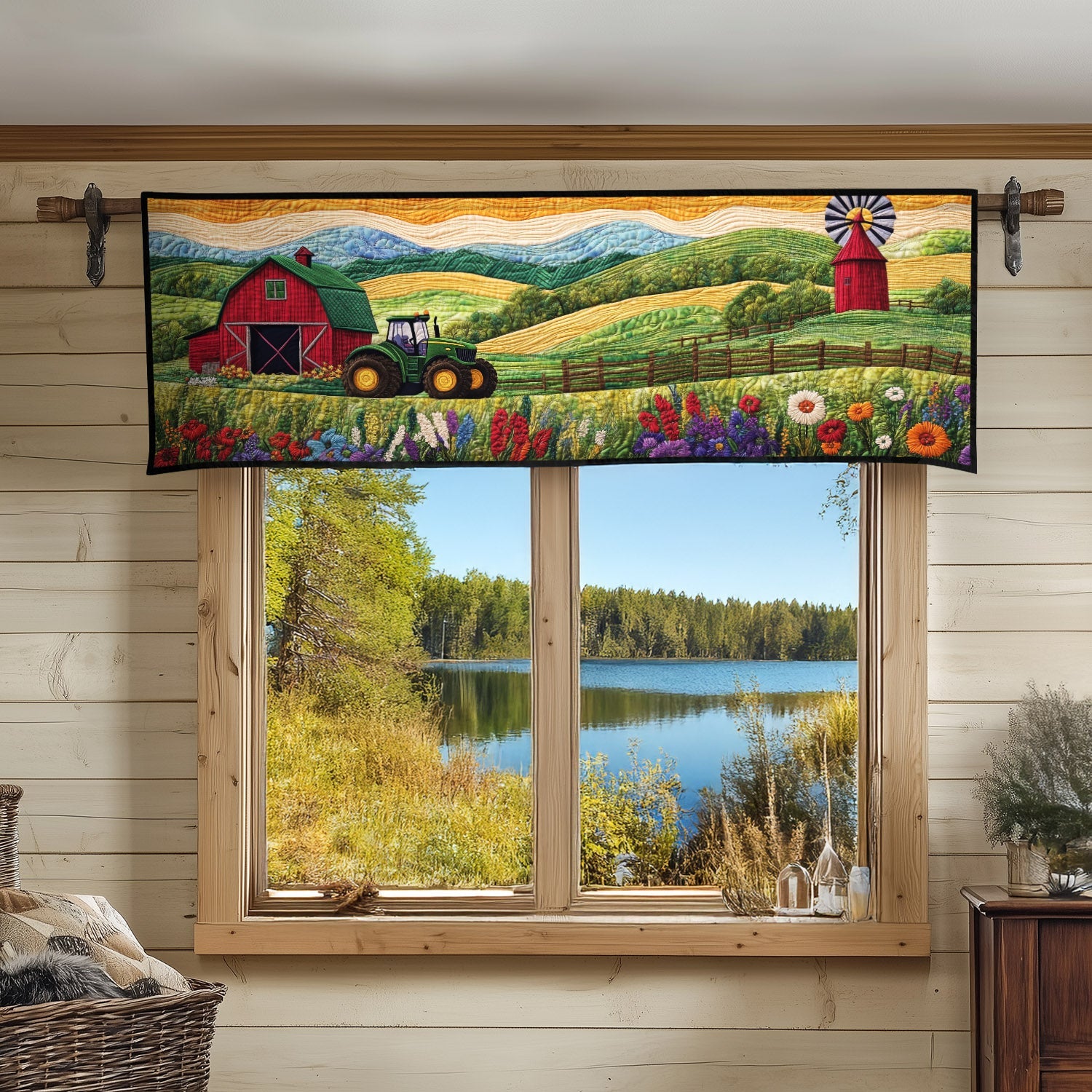 Rural Sunshine Quilted Valance Door Entrance Decor Farmers Market Gift Basket