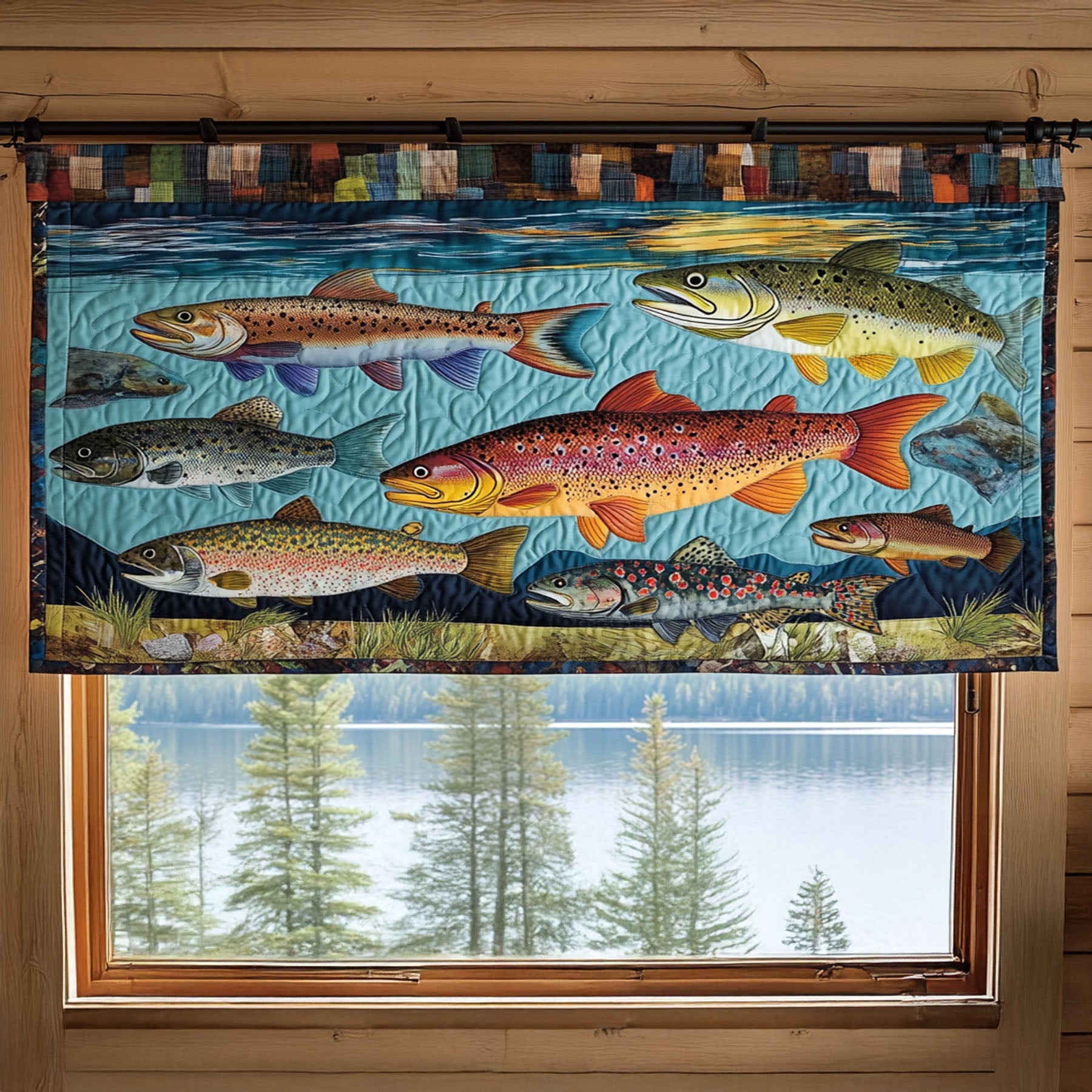 Rushing Rapids Quilted Valance Christmas Home Dec Fishing Presents For Dad