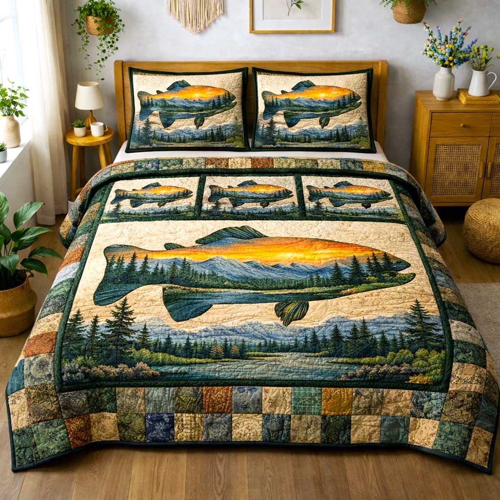 Rustic Angler Quilted Bedding Set Best Sheet Sets Fishing Gifts For Dad