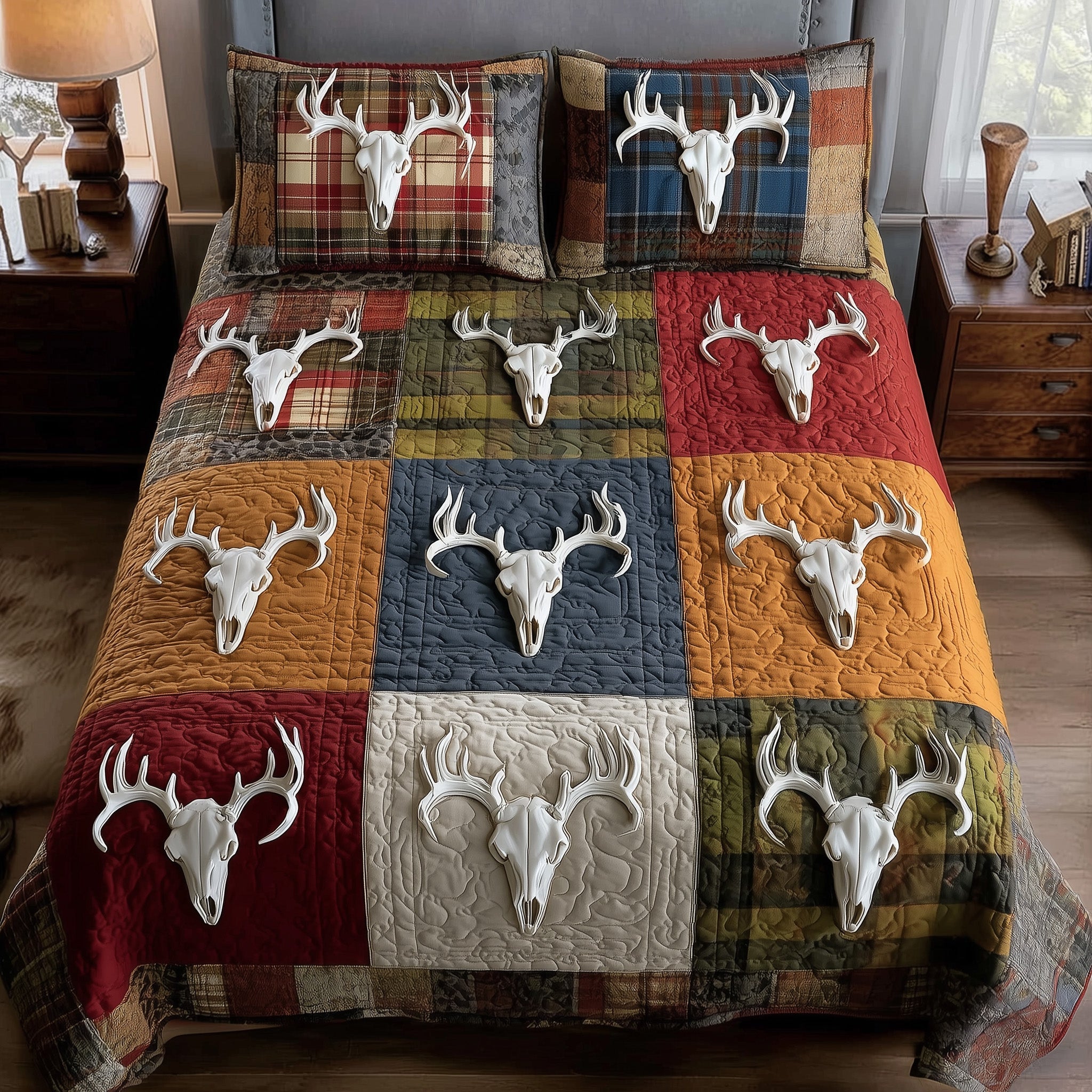 Rustic Antler Quilted Bedding Set Bed Decor Ideas Unusual Deer Gifts Items