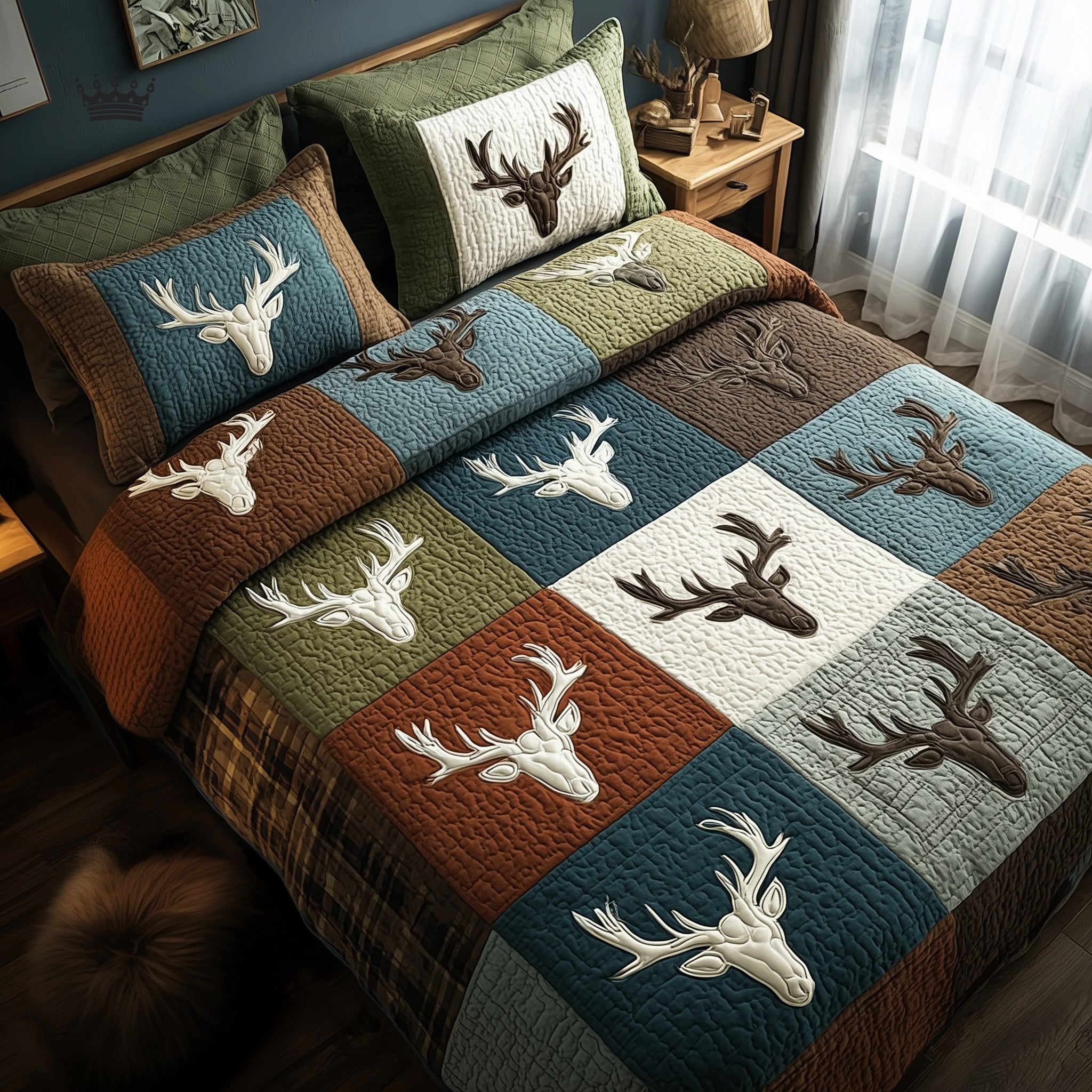 Rustic Antler Quilted Bedding Set Boho Bedroom Furniture Best Deer Gifts For Christmas