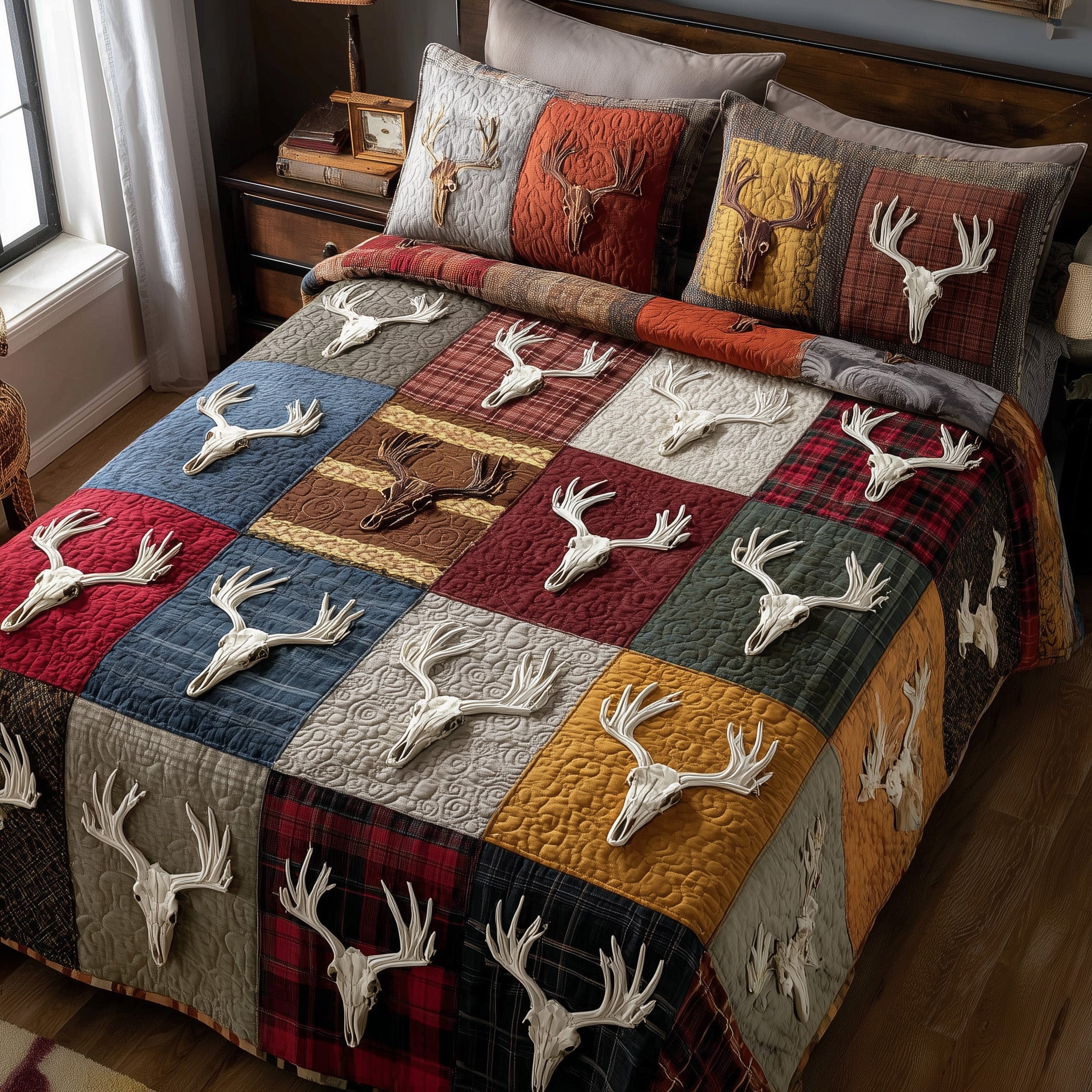 Rustic Antler Quilted Bedding Set Cozy Bedroom Ideas Cool Gifts For Deer Lovers