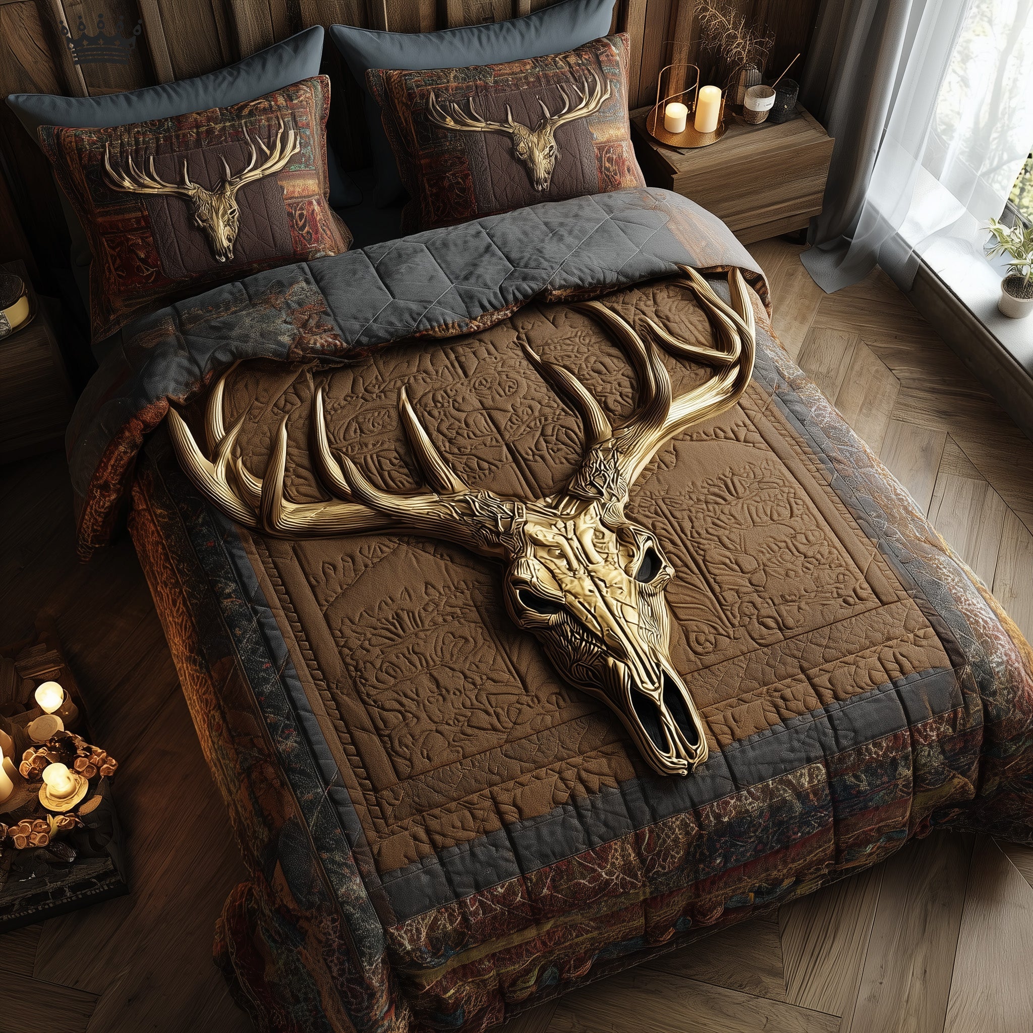 Rustic Antler Quilted Bedding Set Good Bed Sets Gifts For Deer Hunters