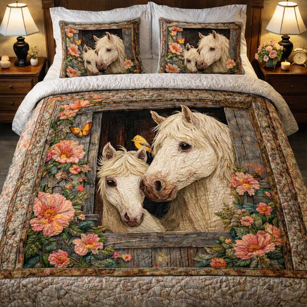 Rustic Barn Companions Quilted Bedding Set Boho Bedroom Decor Memorial Gifts For Horse Lovers